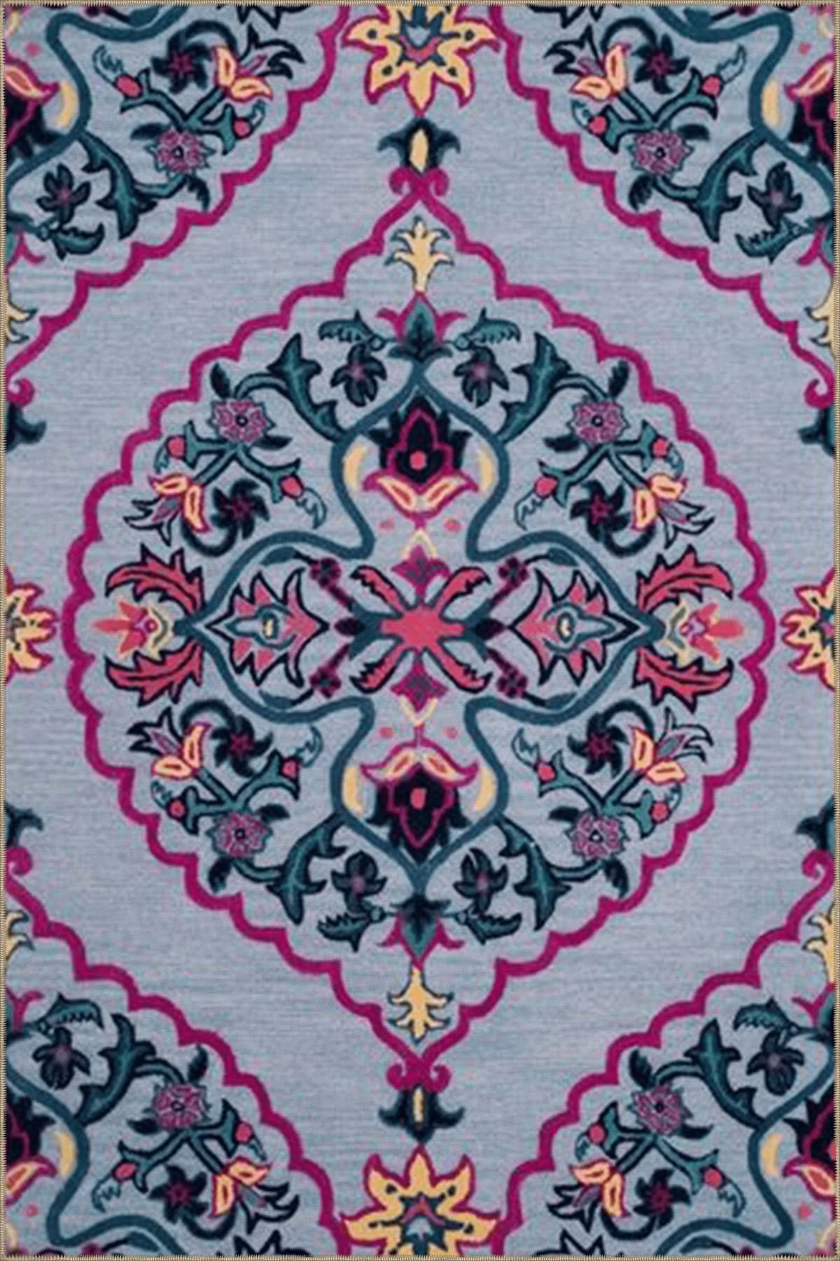 Gri Pembe Temalı Geleneksel Motif Desenli Vintage Dekoratif Halı 4665