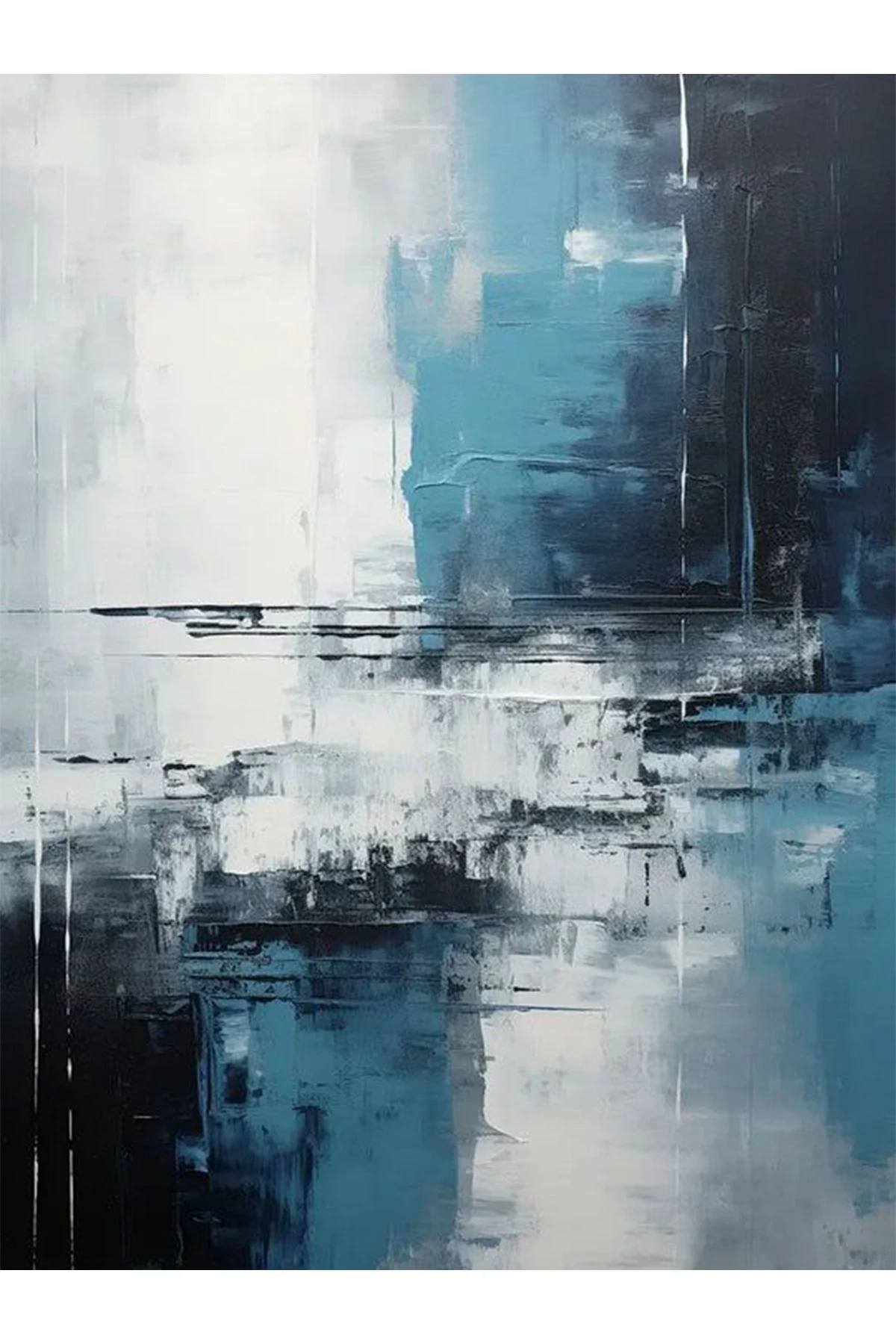 Yılmaz Koleksiyonu Yağlı Boya Görünümlü Beyaz Mavi Dokuma Taban Modern Dekoratif Halı yılmaz29