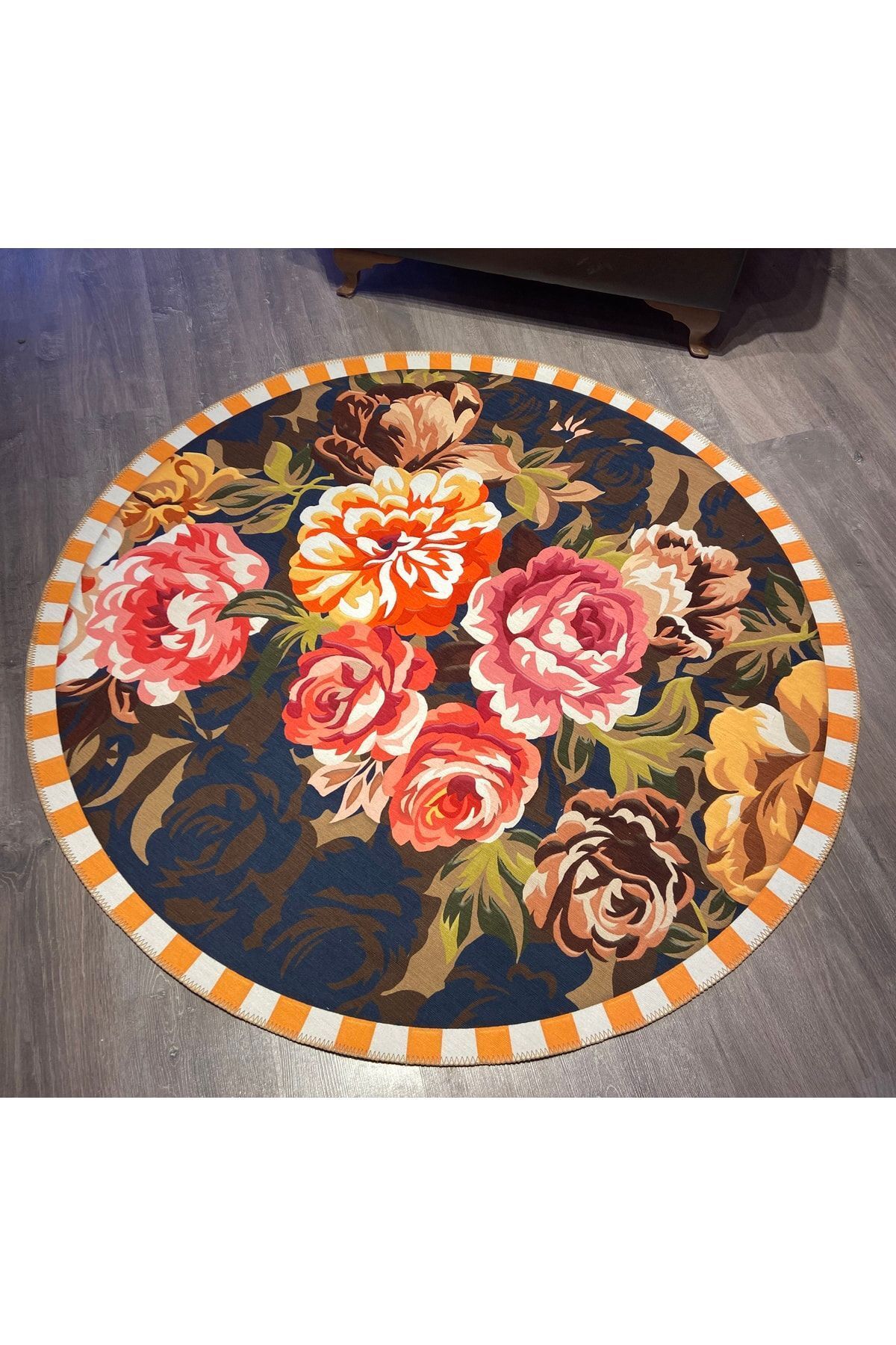 Mira Çiçek Desen Çok Renkli Dekoratif Kaymaz Taban Çap Yıkanabilir Halı 816