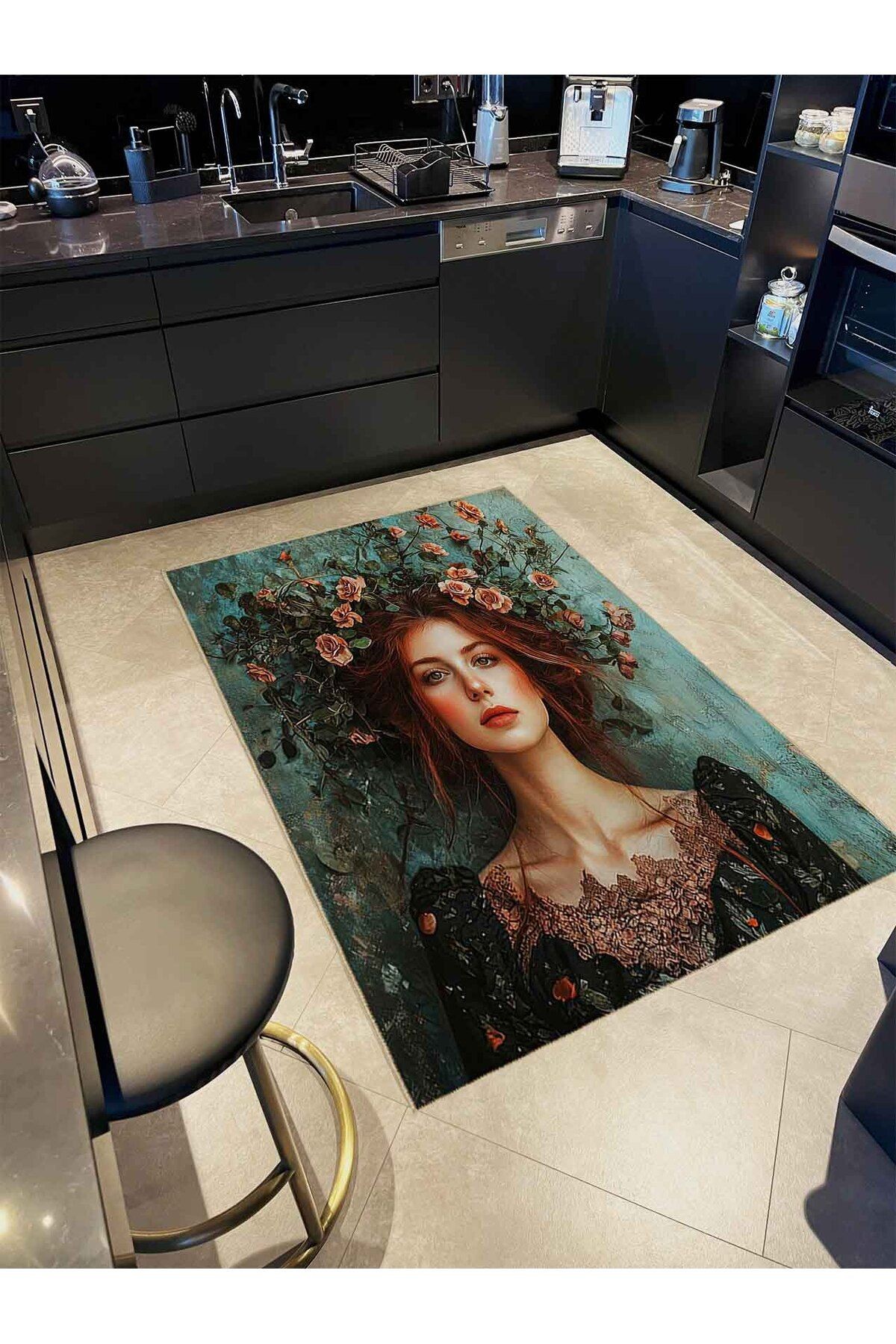 Buse Koleksiyonu Çiçek Taçlı Kadın Desenli Dokuma Taban Modern Dekoratif Halı buse14