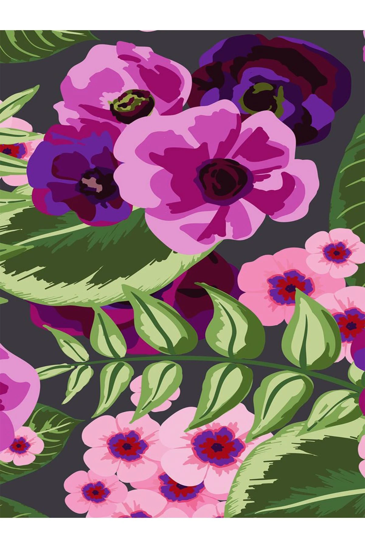 Yılmaz Koleksiyonu Pembe ve Yeşil Tonlar Menekşe ve Yapraklar Desenli Modern Dekoratif Halı 11