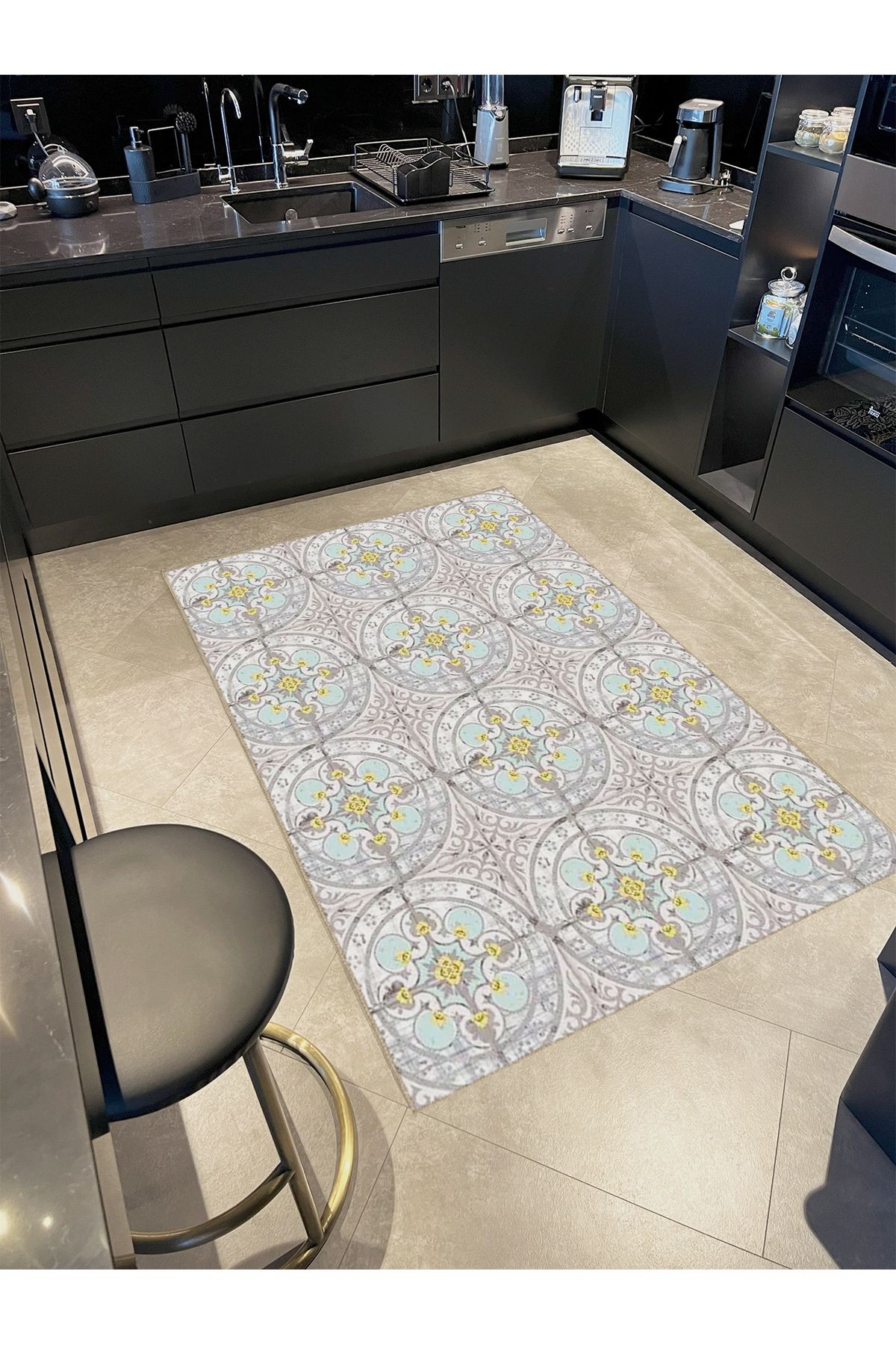 Tuğrul Koleksiyonu Gri Tonlar Çiçek Motifleri Desenli Dokuma Taban Modern Dekoratif Halı 11