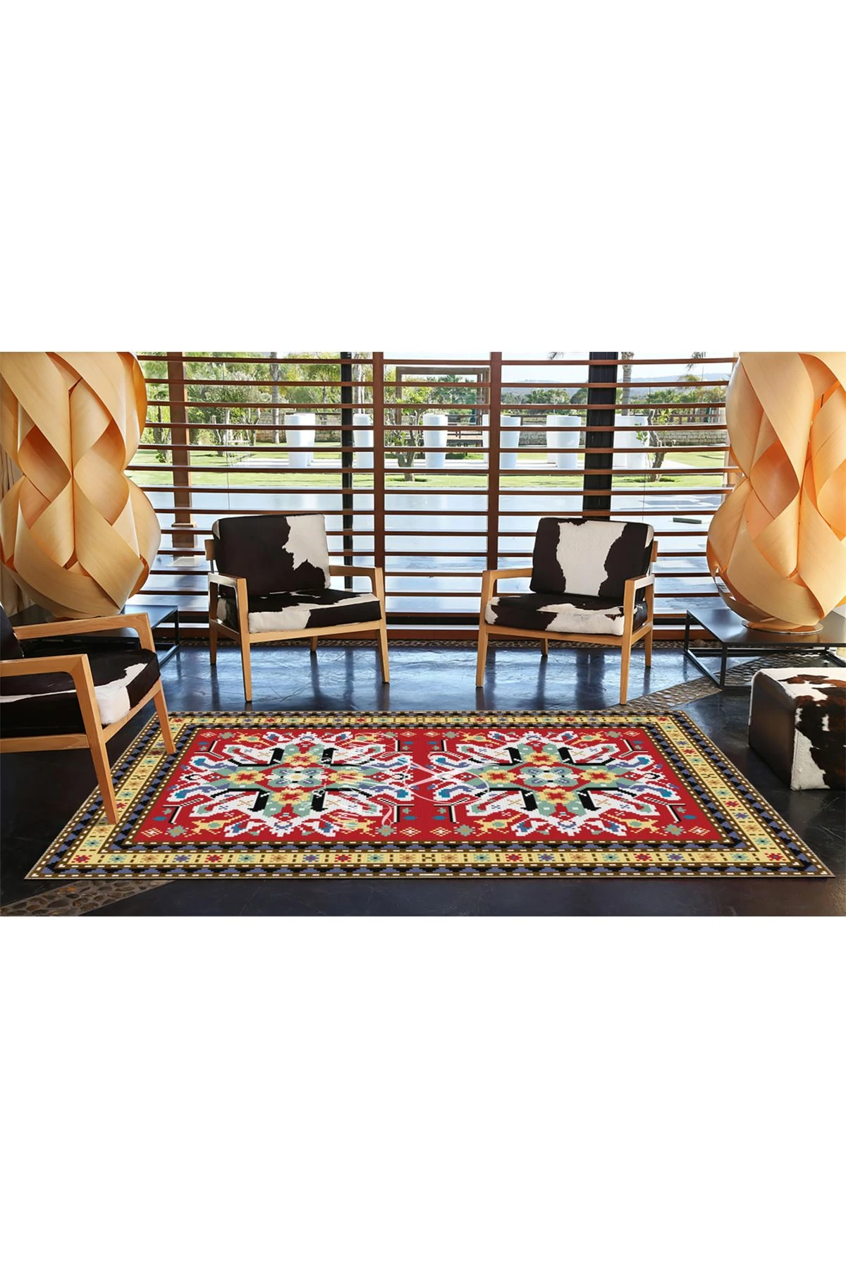 Kırmızı Geleneksel Geometrik Dokuma Dekoratif Halı 4142