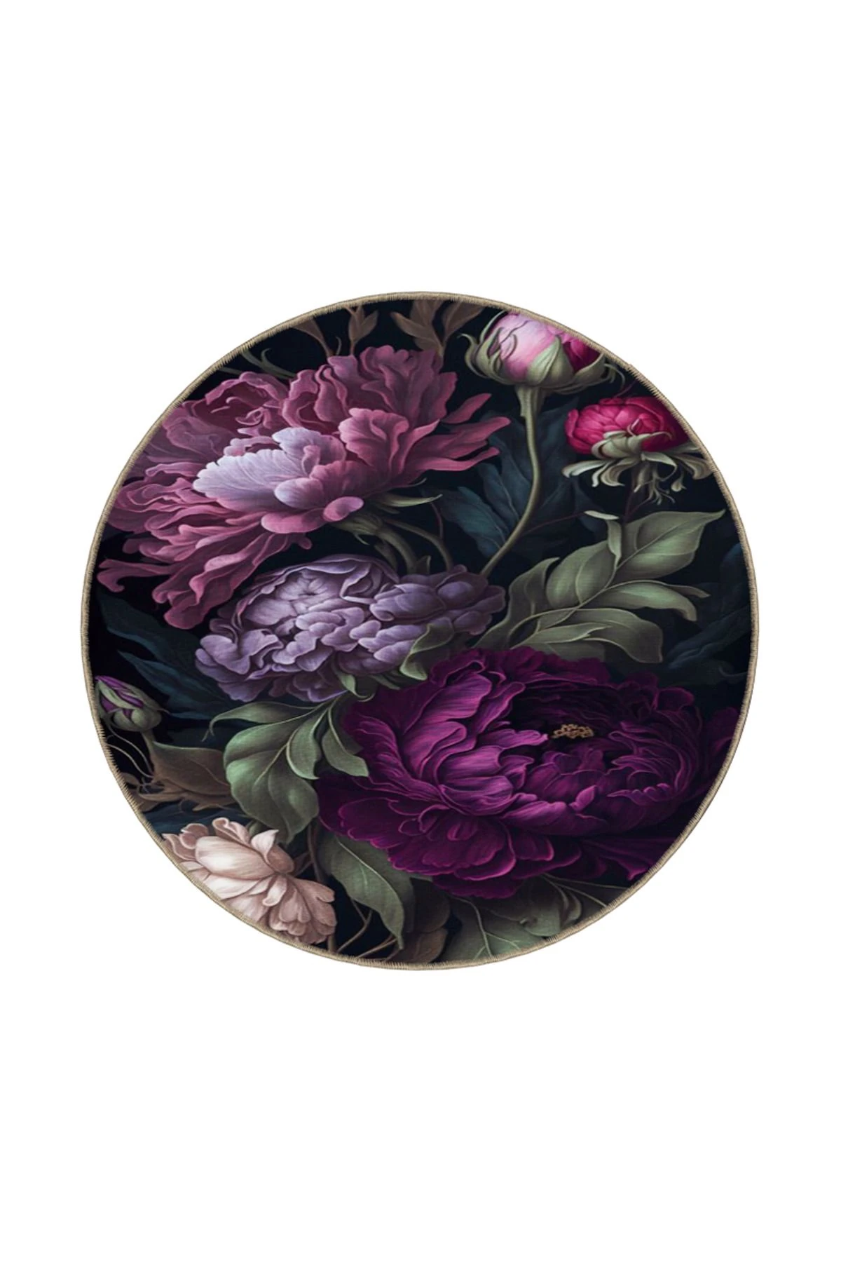 Mor Çiçekli Floral Desenli Dekoratif Yıkanabilir Halı miravip8681