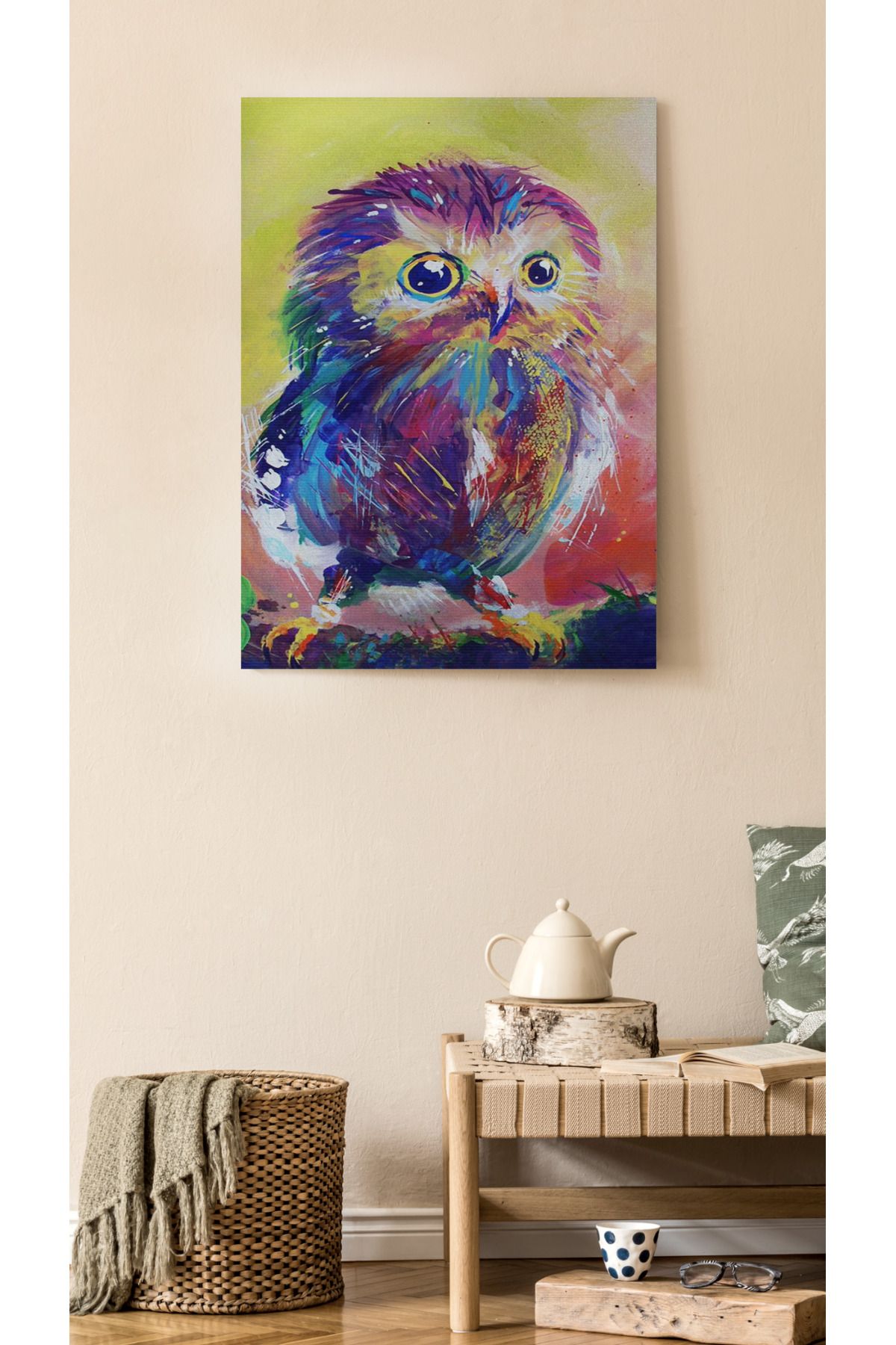 Kanvas Tablo Yavru Baykuş Desenli Temalı Tablo
