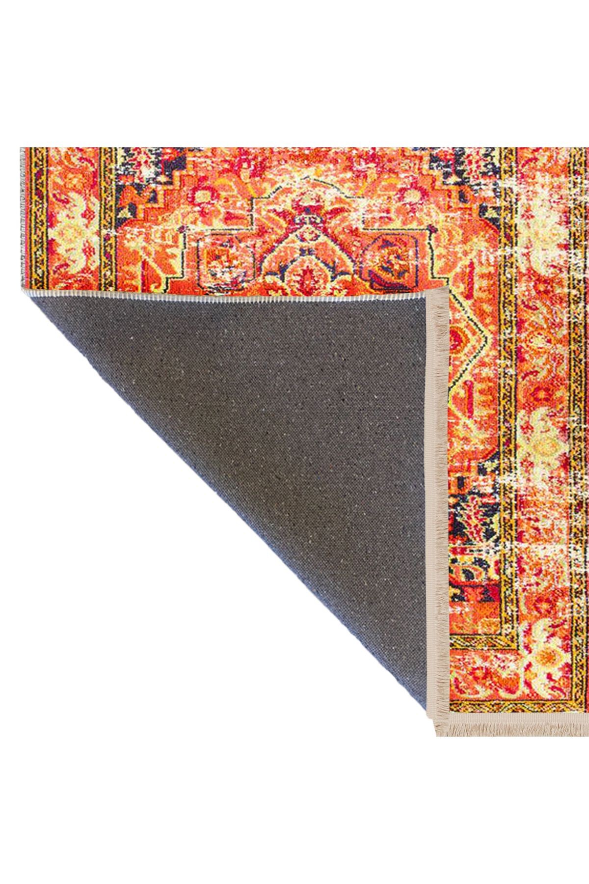 Asena Koleksiyonu Turuncu Tonlarda Çiçek Motifli Geleneksel Desenli Vintage Dekoratif Halı 33