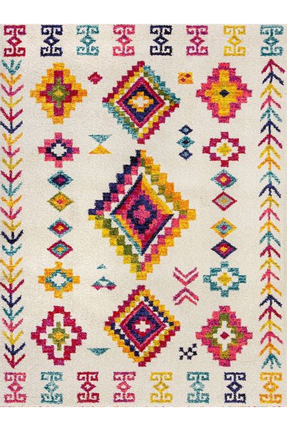 Kuzey Koleksiyonu Çok Renkli Etnik Desenli Dokuma Taban Dekoratif Halı kuzey02