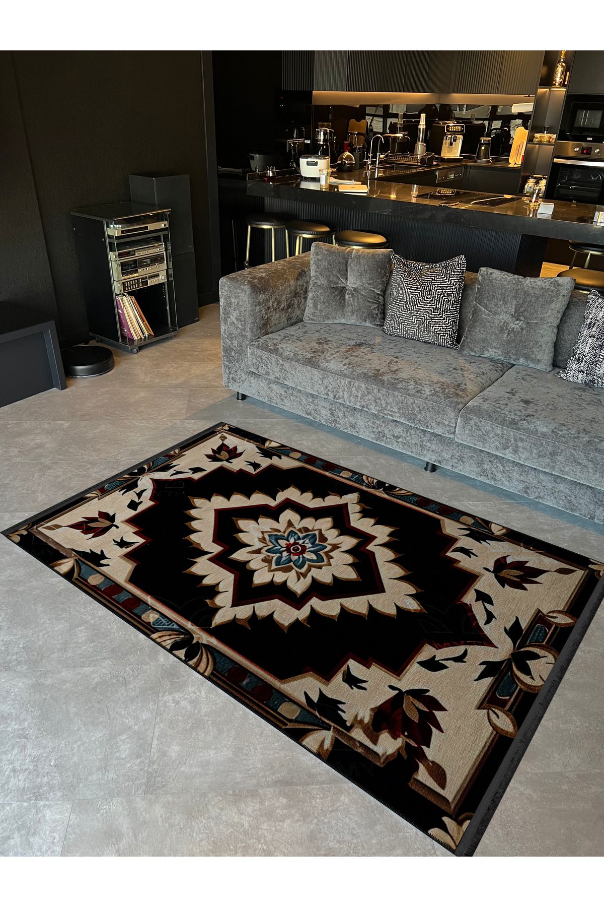 Çok Renkli Antik Tasarım Serisi Bordo ve Bej Detaylı Desenli Vintage Dekoratif Halı antik39