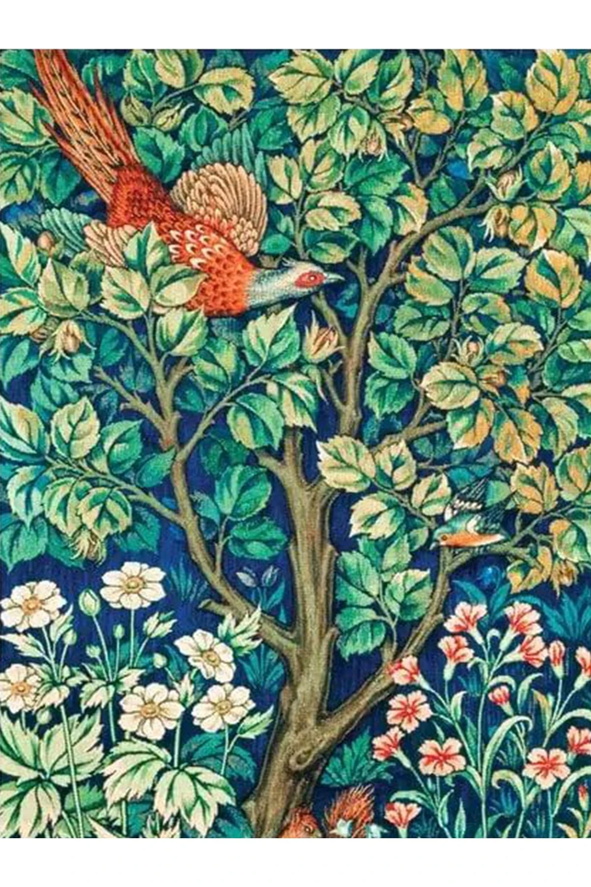 Özge Koleksiyonu Yeşil Doğa Temalı Kuş ve Çiçekler Detaylı Dokuma Taban Modern Dekoratif Halı özge08