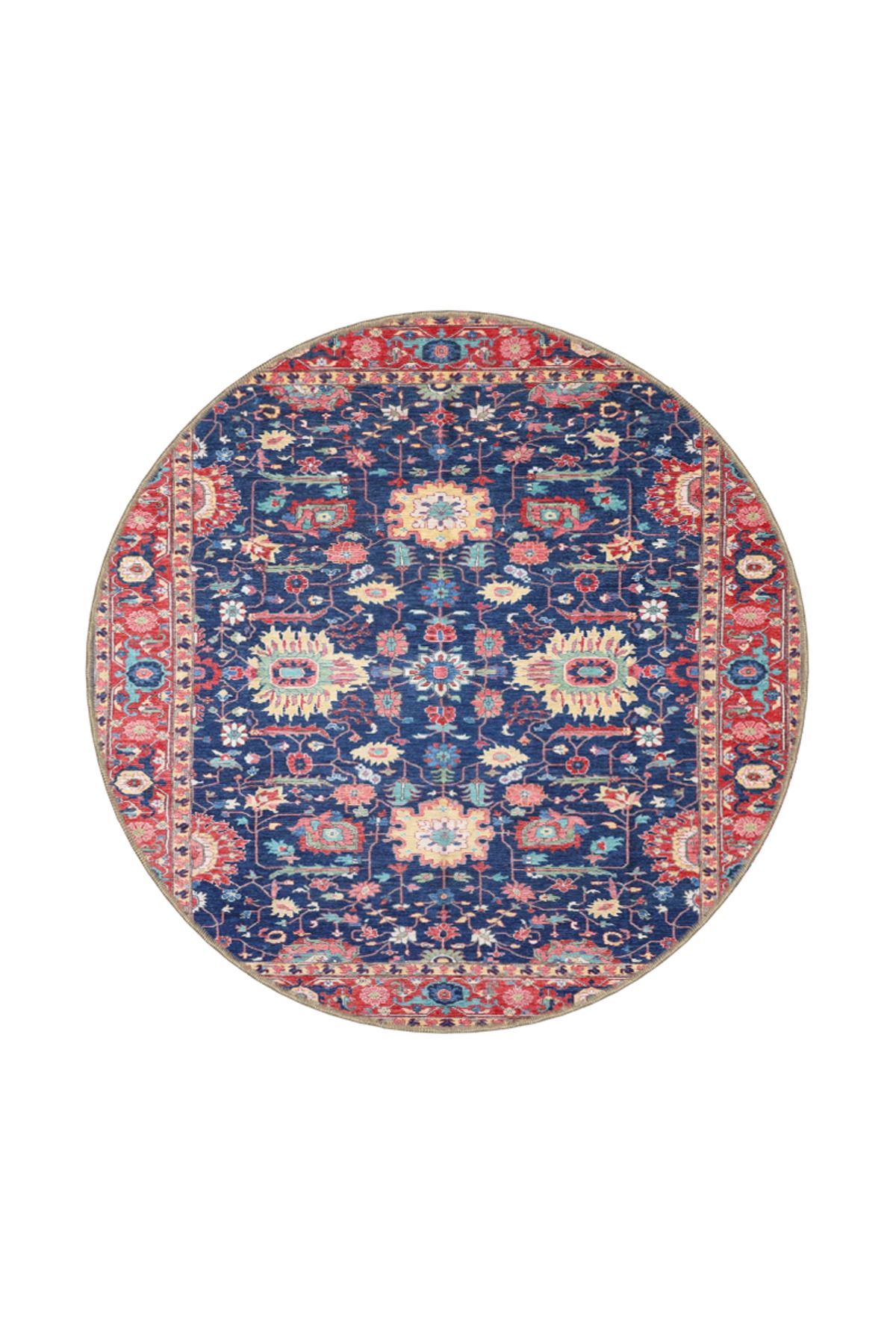 Kırmızı Mor Çiçekli Geometrik Temalı Desenli Dokuma Taban Halı ve Yıkanabilir Halı aloha42