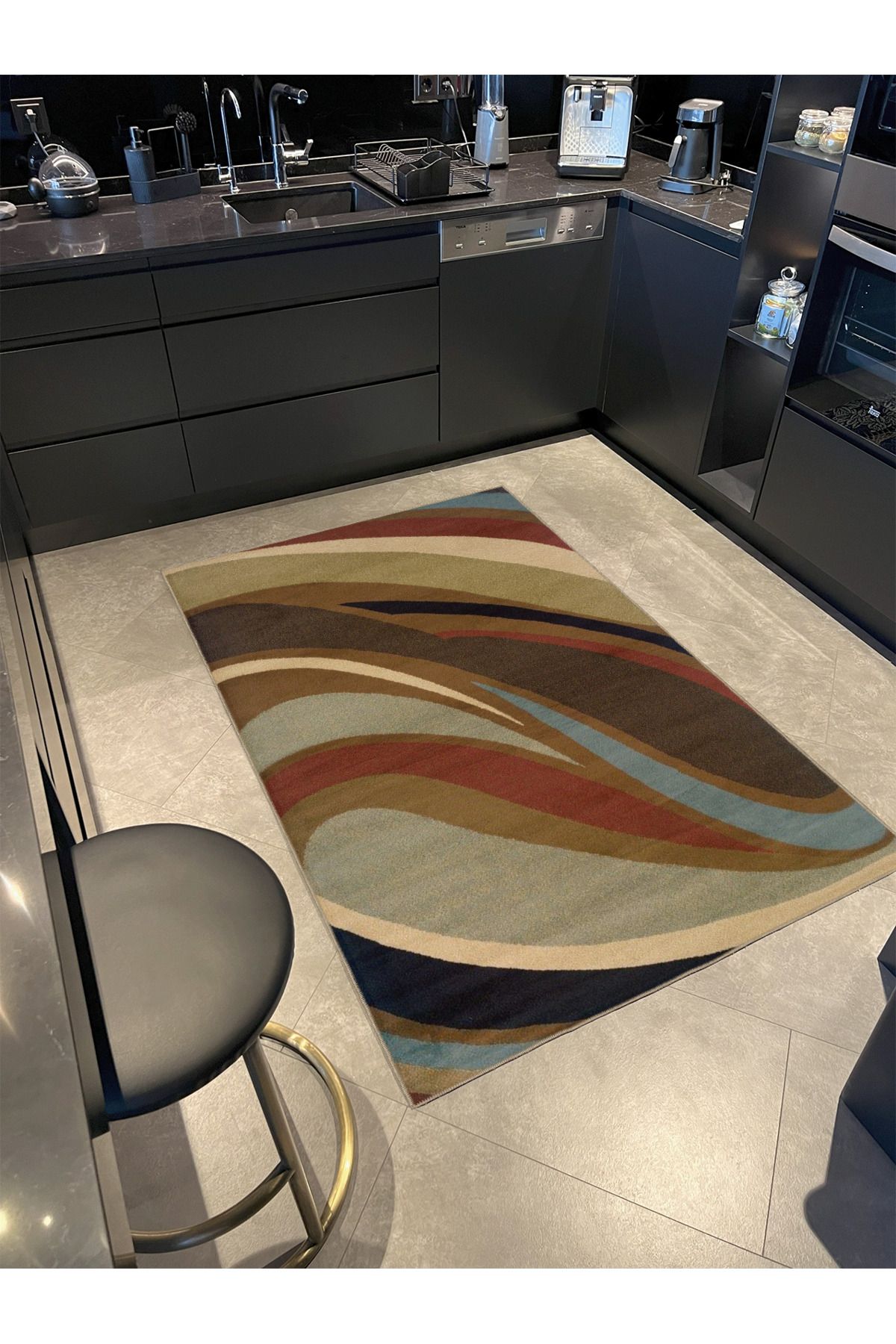 Kahverengi Dalgalı Desenli Dokuma Taban ve Yıkanabilir Halı miravip9355