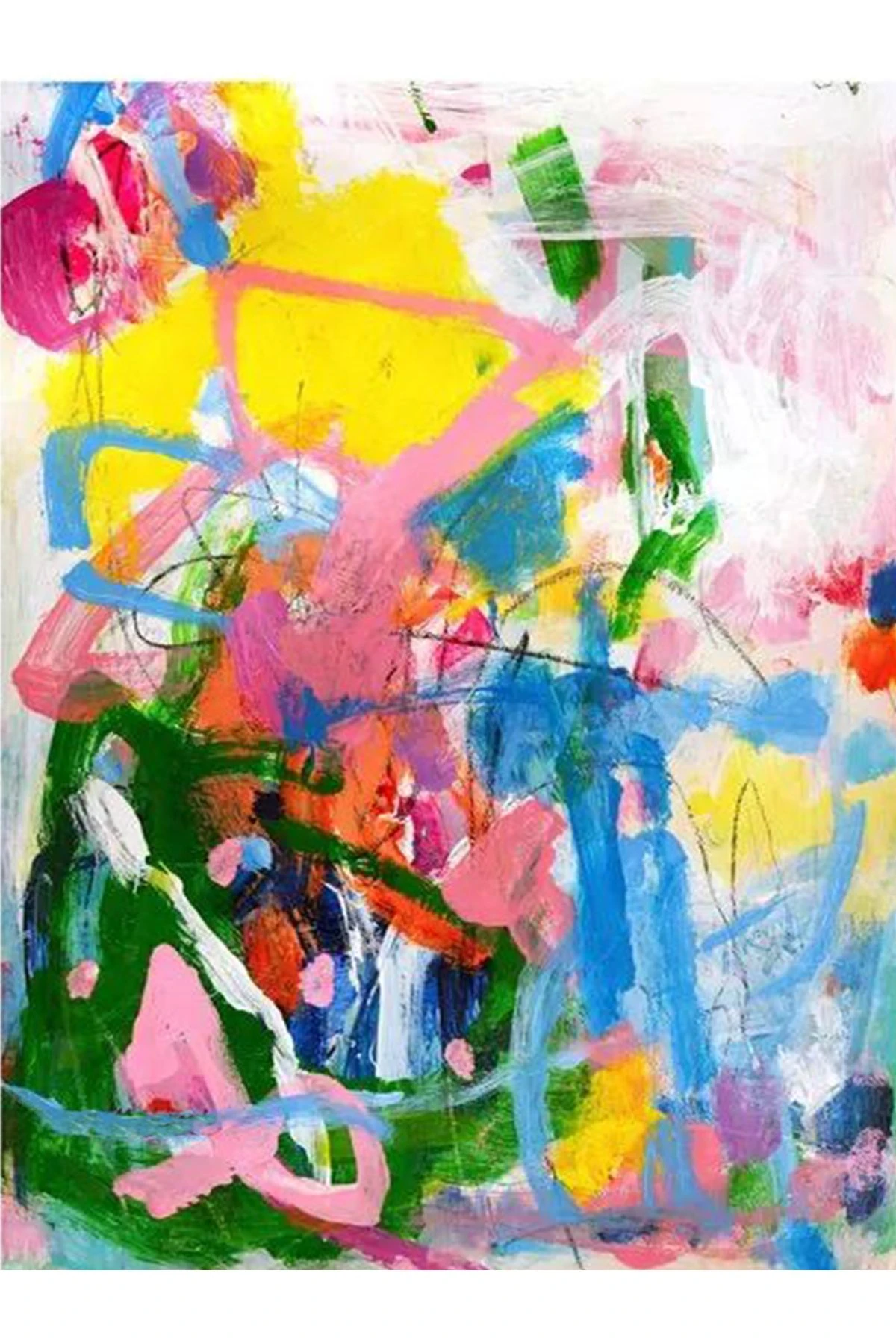 Özge Koleksiyonu Yağlı Boya Görünümlü Çok Renkli Soyut Desenli Dokuma Taban Dekoratif Halı özge18