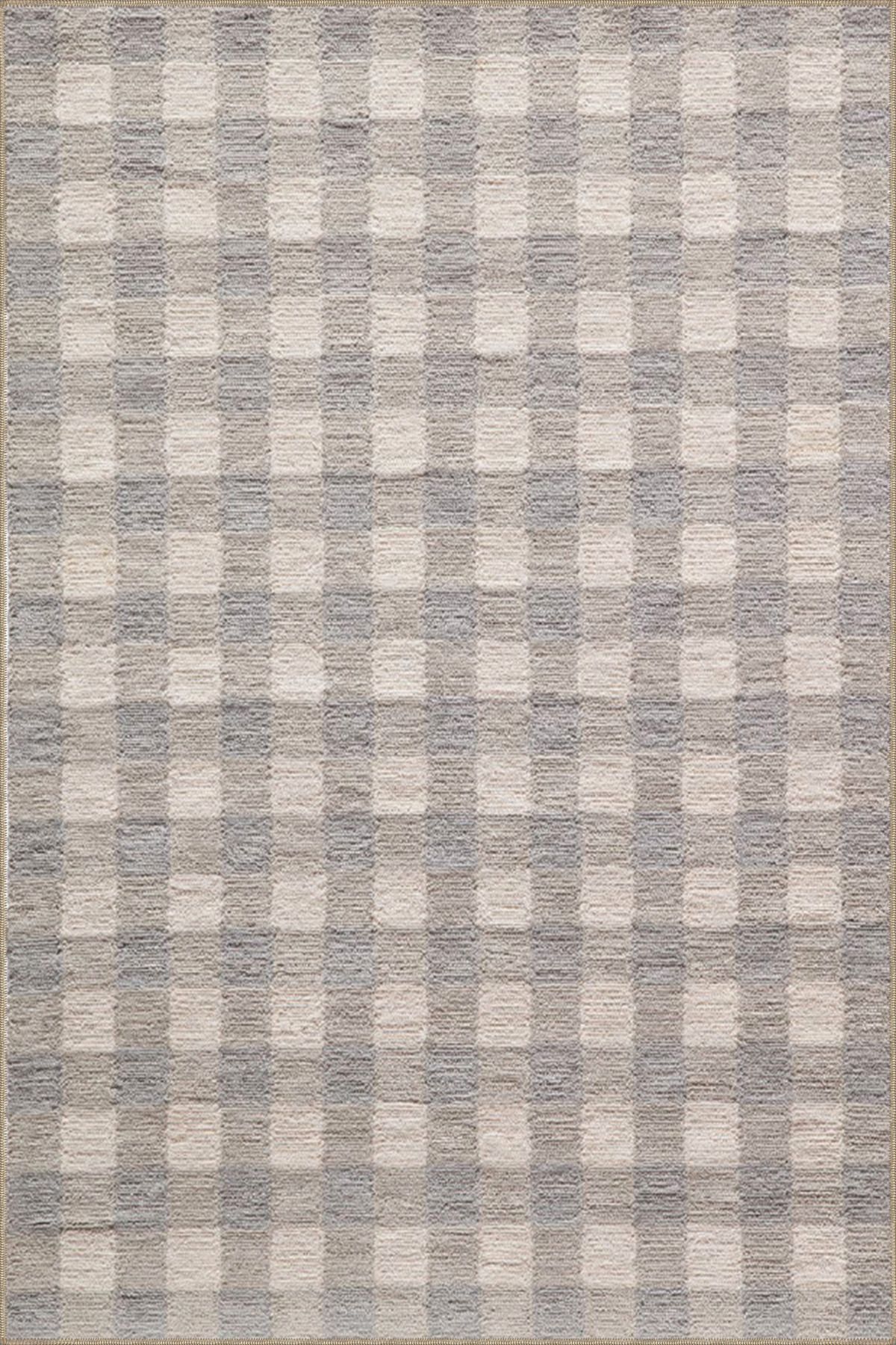 Pofidik Temalı Kareli Kahverengi Dekoratif Halı ve Yıkanabilir Halı miravip9665