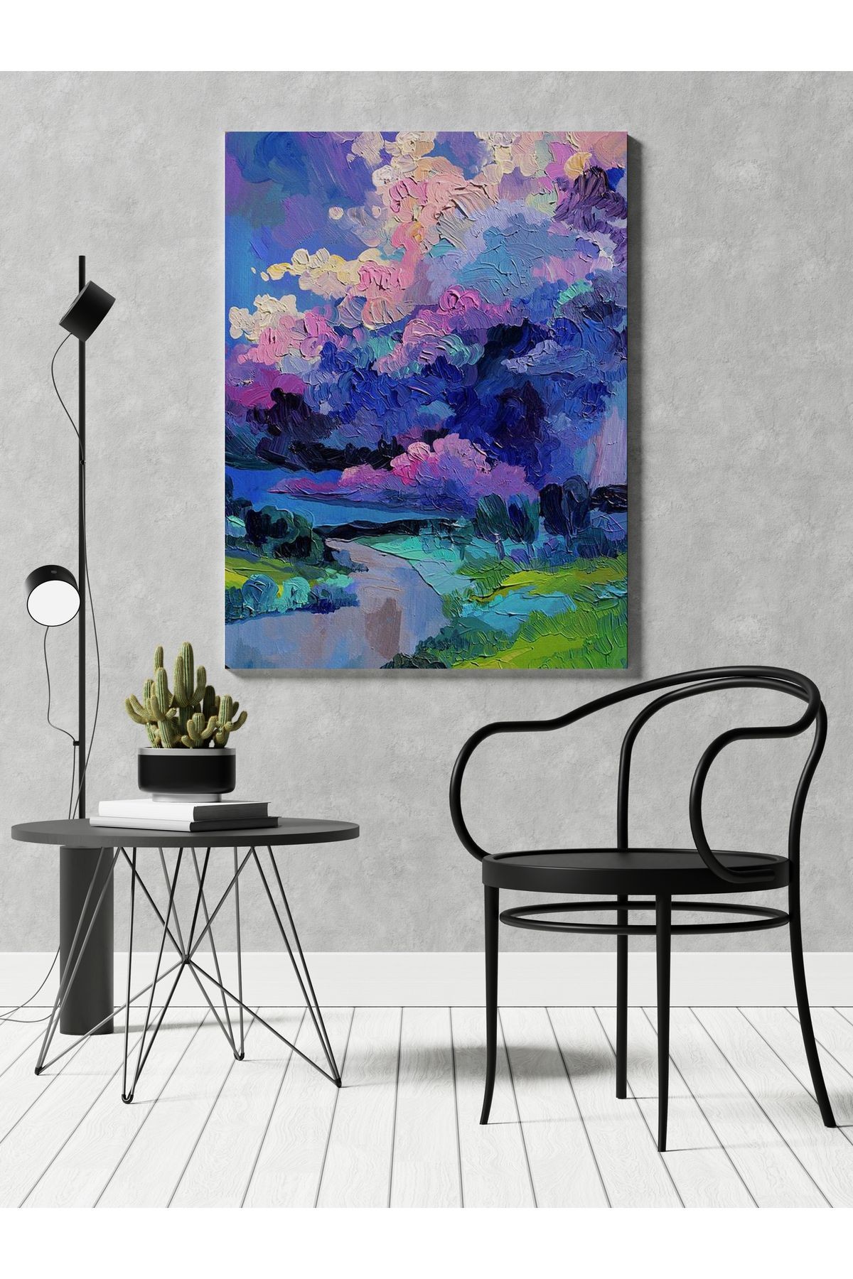 Kanvas Tablo Pastel Boyalı Bulutlu Desenli Modern Tablo