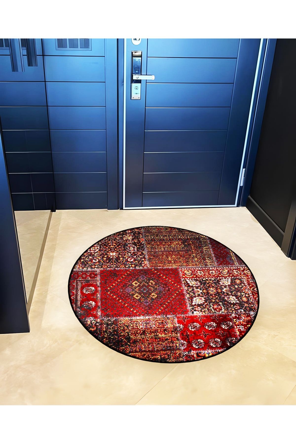 Bordo Tema Etnik Motifler Geleneksel Desenli Yuvarlak Dokuma Taban Vintage Dekoratif Halı 6160