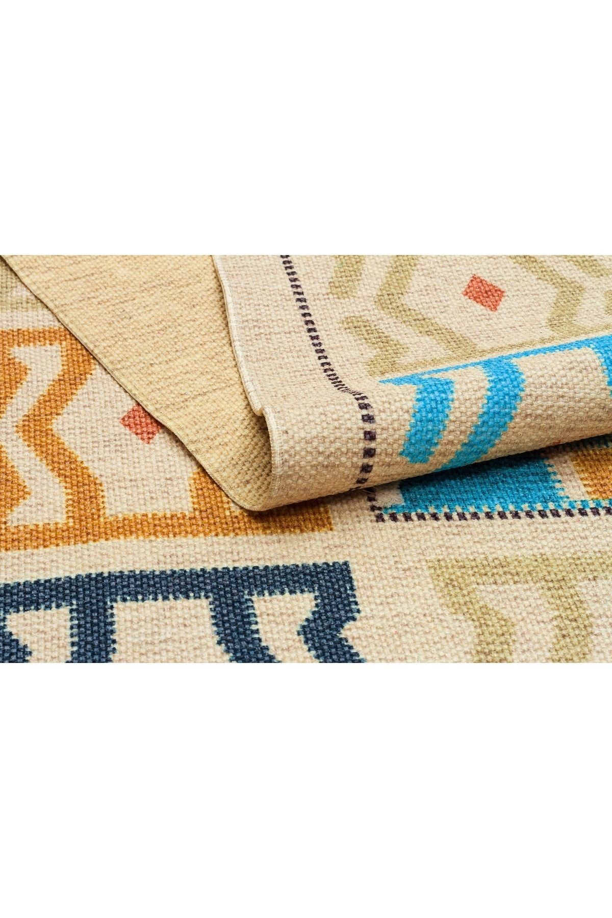 Rustik 4035 Etnik Ve Geometrik Turkuaz Kilim
