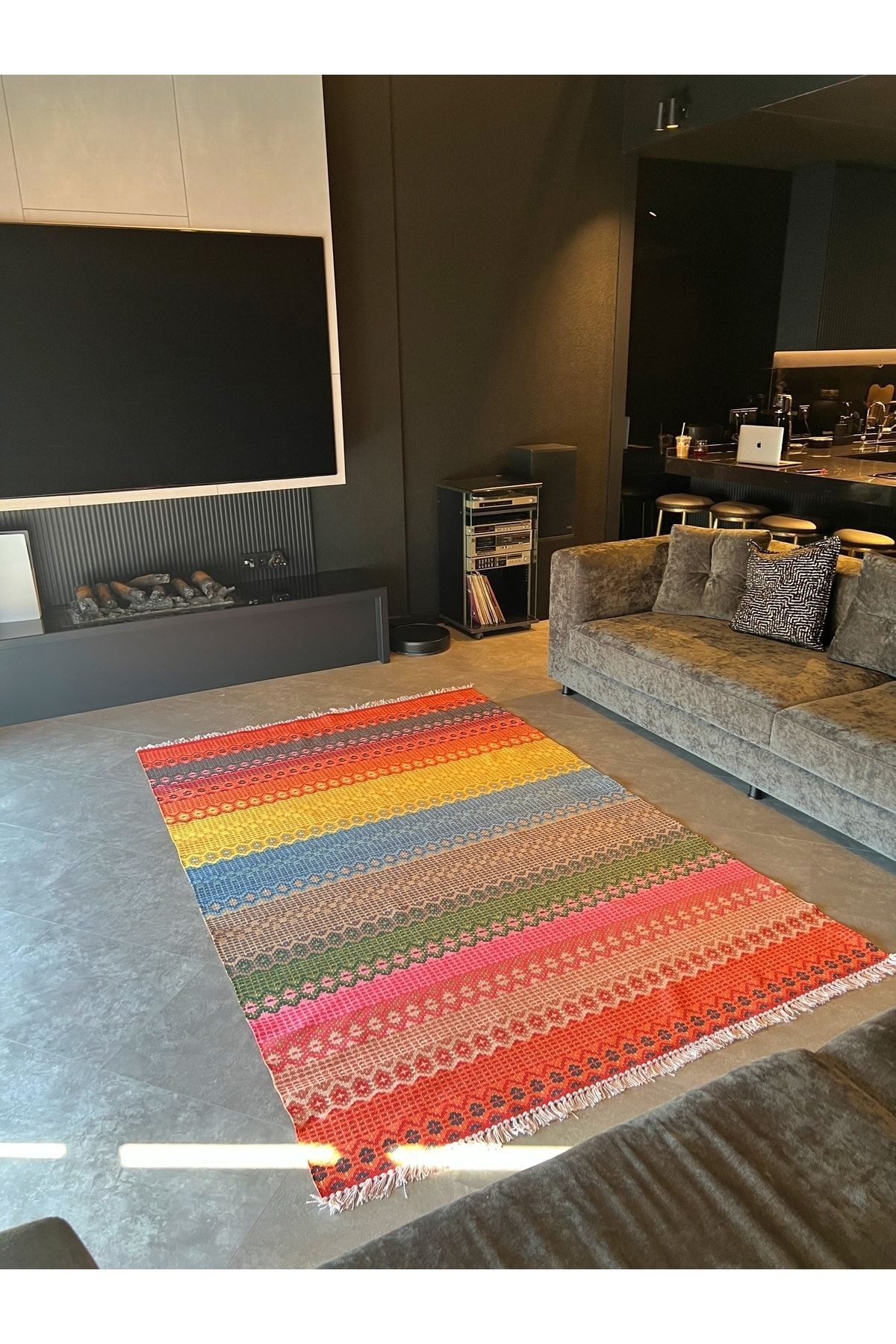 Cotton 546 Canlı Çok Renkli Dokuma Taban Kilim