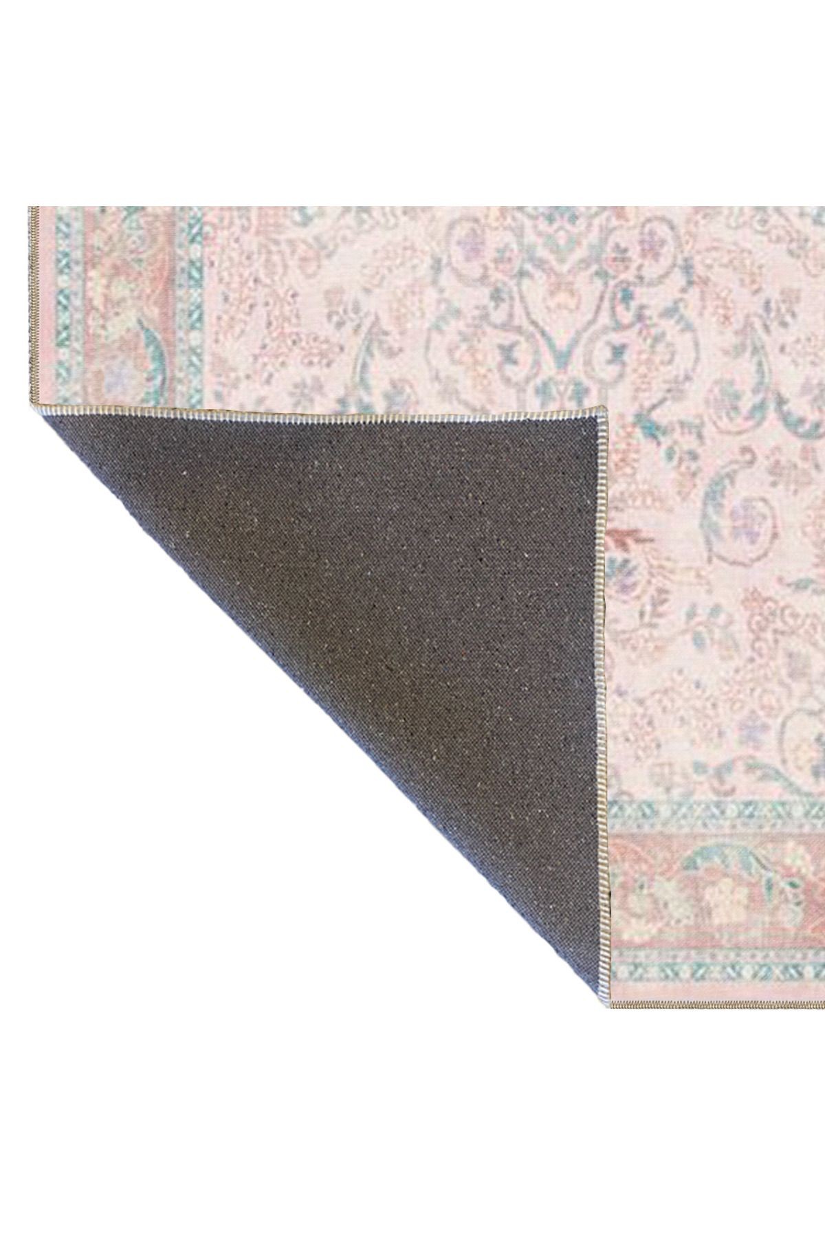 Modern Açık Pembe Geleneksel Desenli Yıkanabilir Dekoratif Halı miravip8046