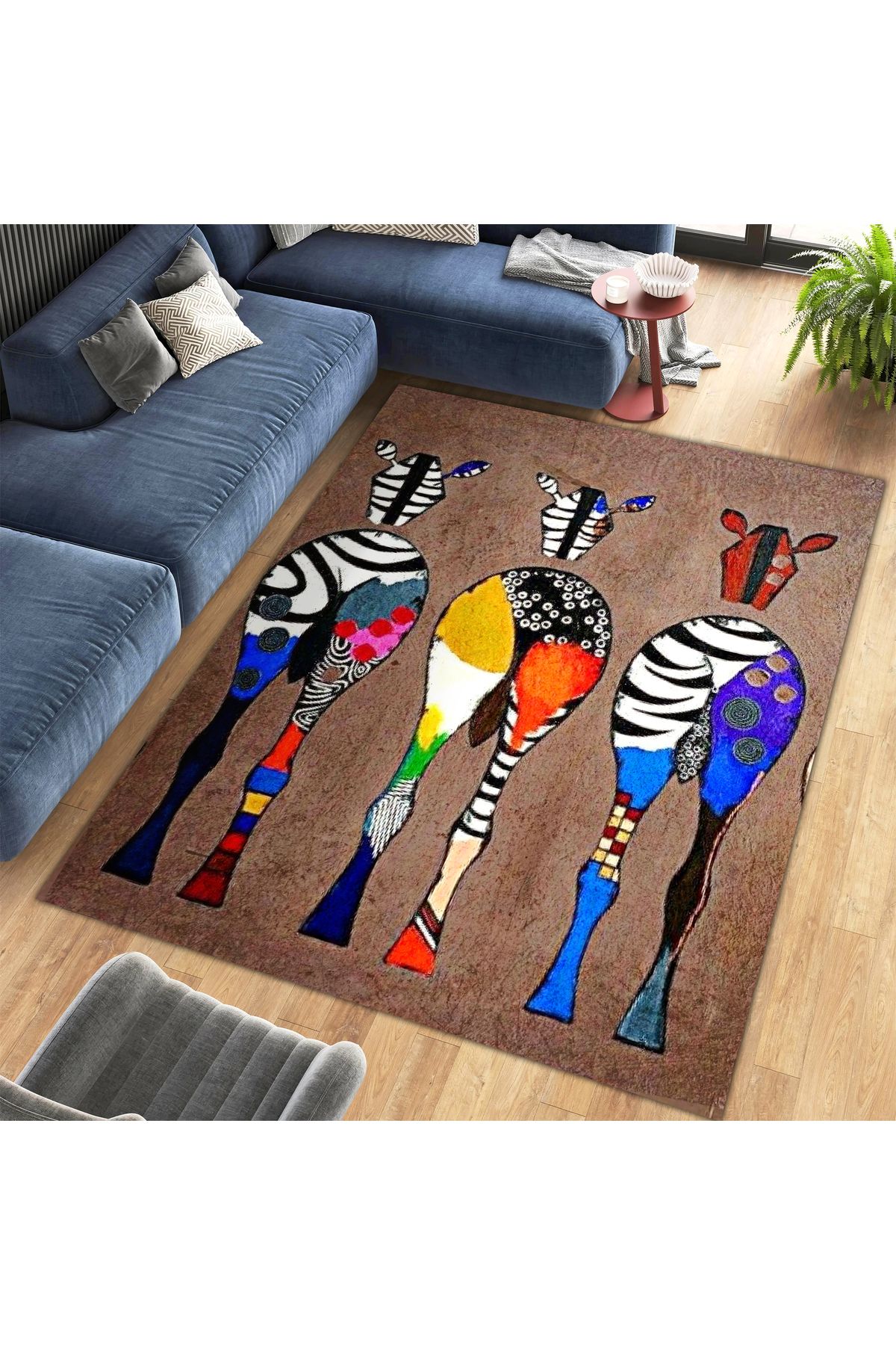 Kuzey Koleksiyonu Renkli Üç Zebra Desenli Dokuma Taban Dekoratif Halı kuzey30