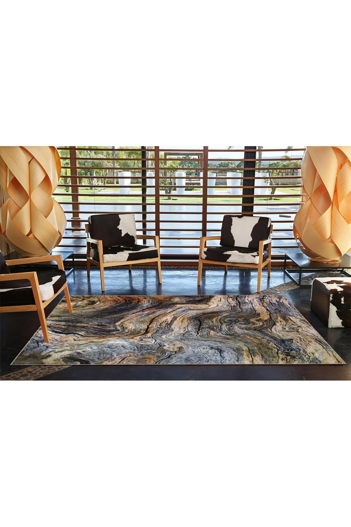 Kahverengi Jüpiterr Dalgalı Desenli Yıkanabilir Dekoratif Halı miravip8038