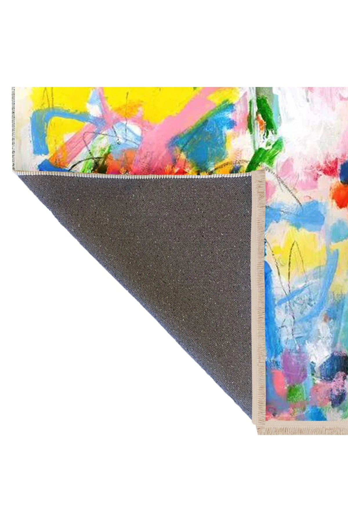 Özge Koleksiyonu Yağlı Boya Görünümlü Çok Renkli Soyut Desenli Dokuma Taban Dekoratif Halı özge18