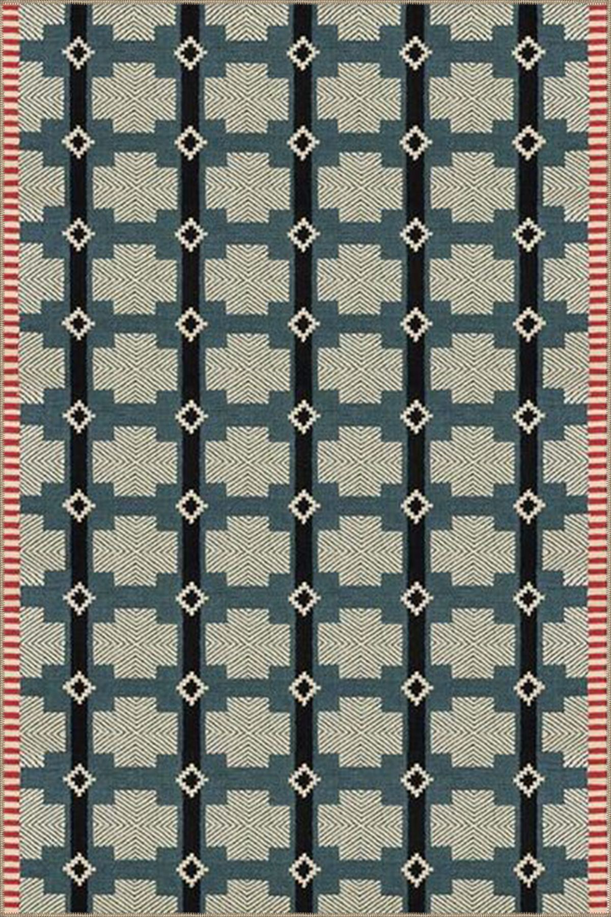 Mavi ve Gri Tonlarında Geometrik Kreatif  Dokuma Taban Halı 4186