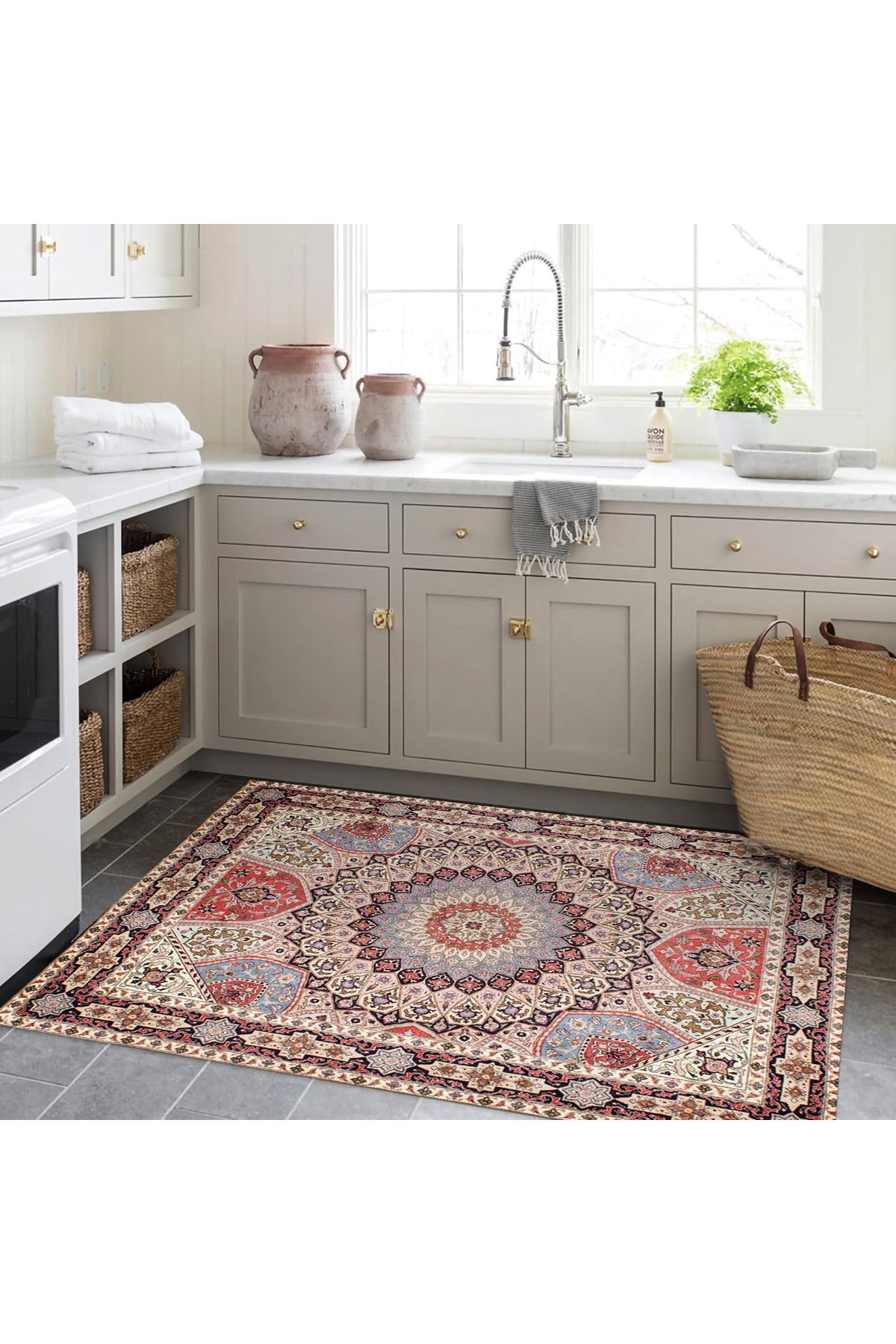 Aysu Koleksiyonu Çok Renkli Antik Desenli Dokuma Taban Modern Dekoratif Halı aysu49