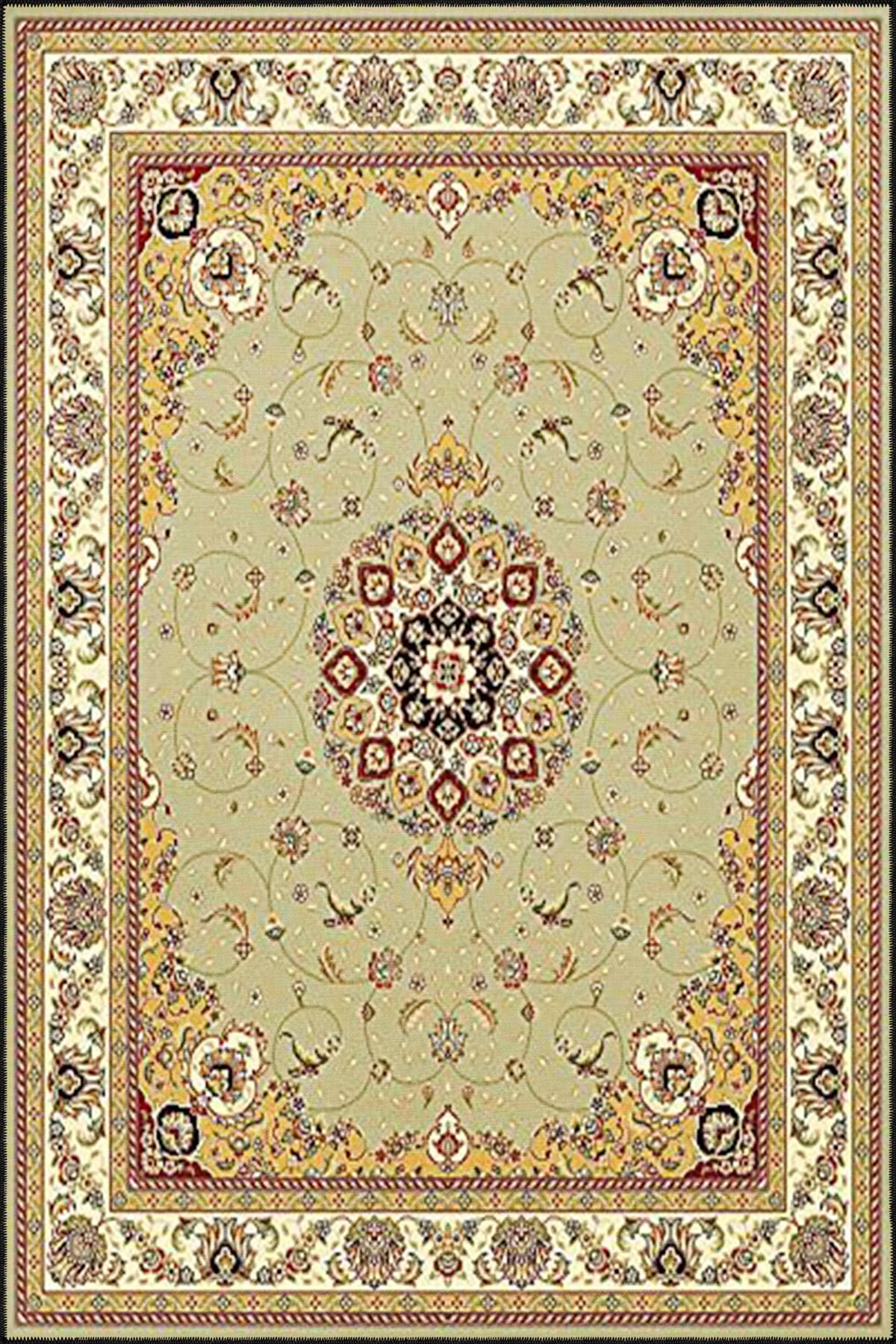 Krem Geometrik Çiçekli Geleneksel Desenli Dekoratif ve Dokuma Taban Yıkanabilir Halı miravip8865