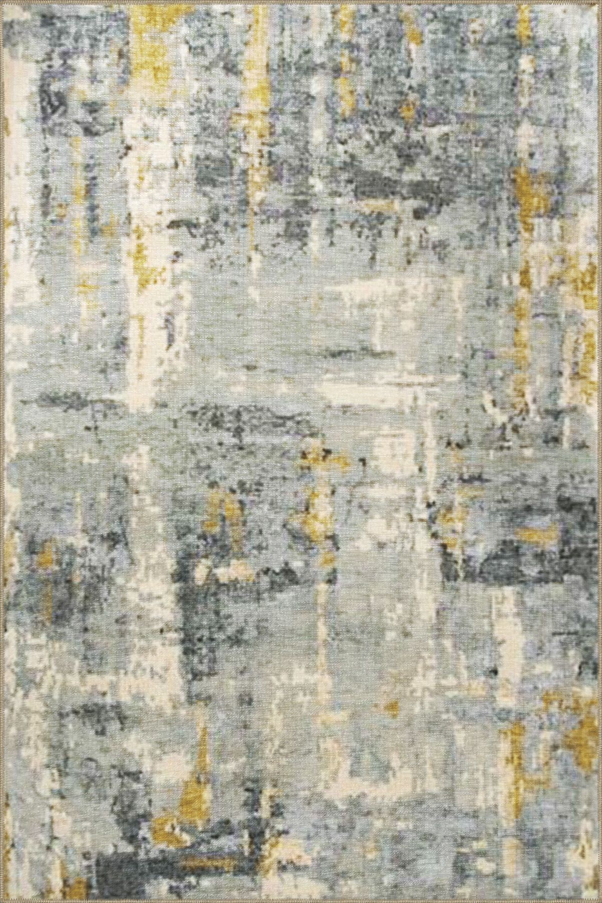 Mavi Sarı Temalı Soyut Abstract Desenli Kreatif Modern Dekoratif Halı 3187