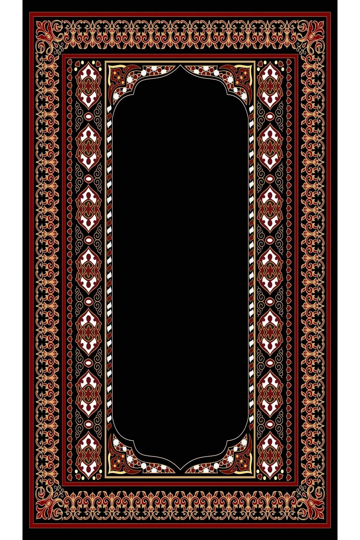 Siyah Ve Kahverengi Tonlarında Çiçekli Geometrik Desenli Seccade 70x120