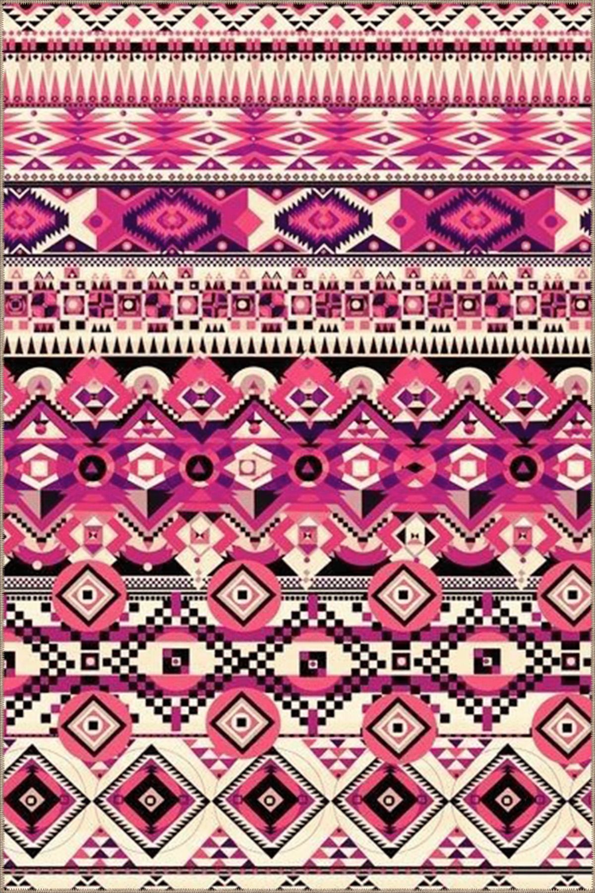 Pembe Temalı Geleneksel Motif Etnik Desenli Vintage Dekoratif Halı 4660