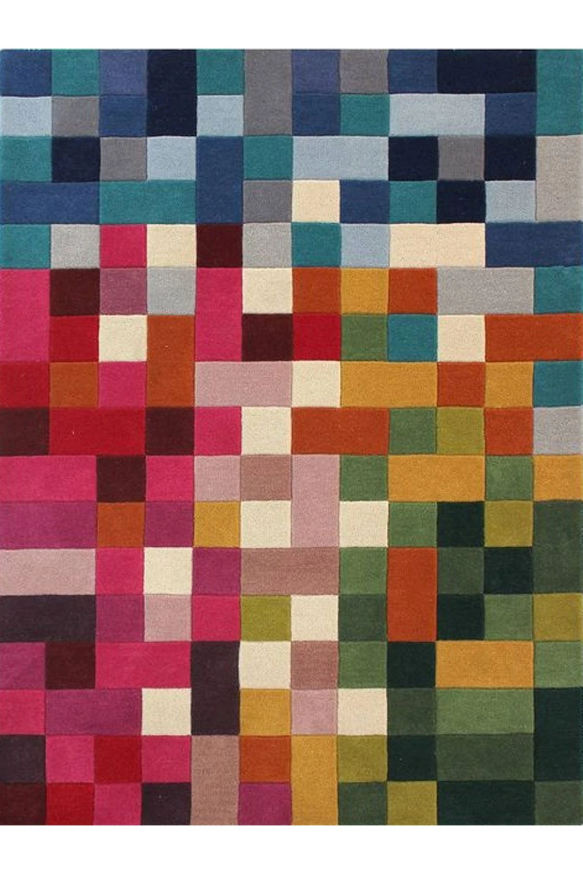 Kuzey Koleksiyonu Çok Renkli Kareli Desenli Dokuma Taban Dekoratif Halı kuzey36