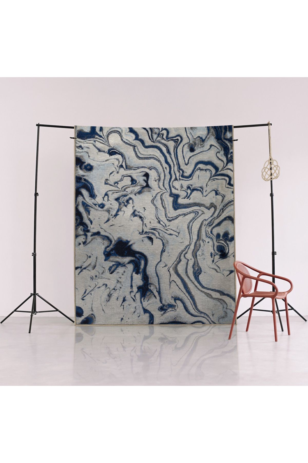 Mavi Bej Temalı Abstract Soyut Desenli Kreatif Modern Dekoratif Halı 3035