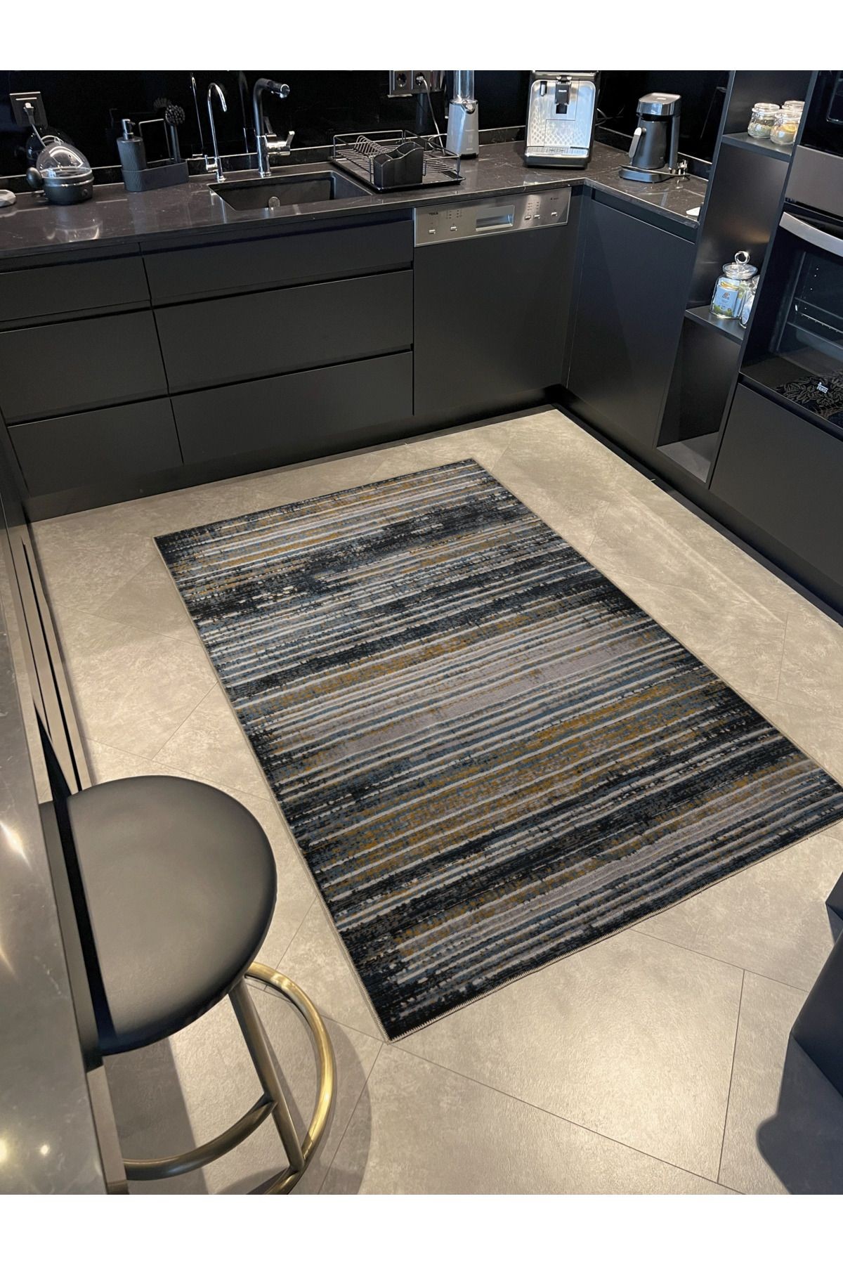 Çok Renkli Şerit Çizgi Soyut Desenli Modern Dekoratif Halı 3040