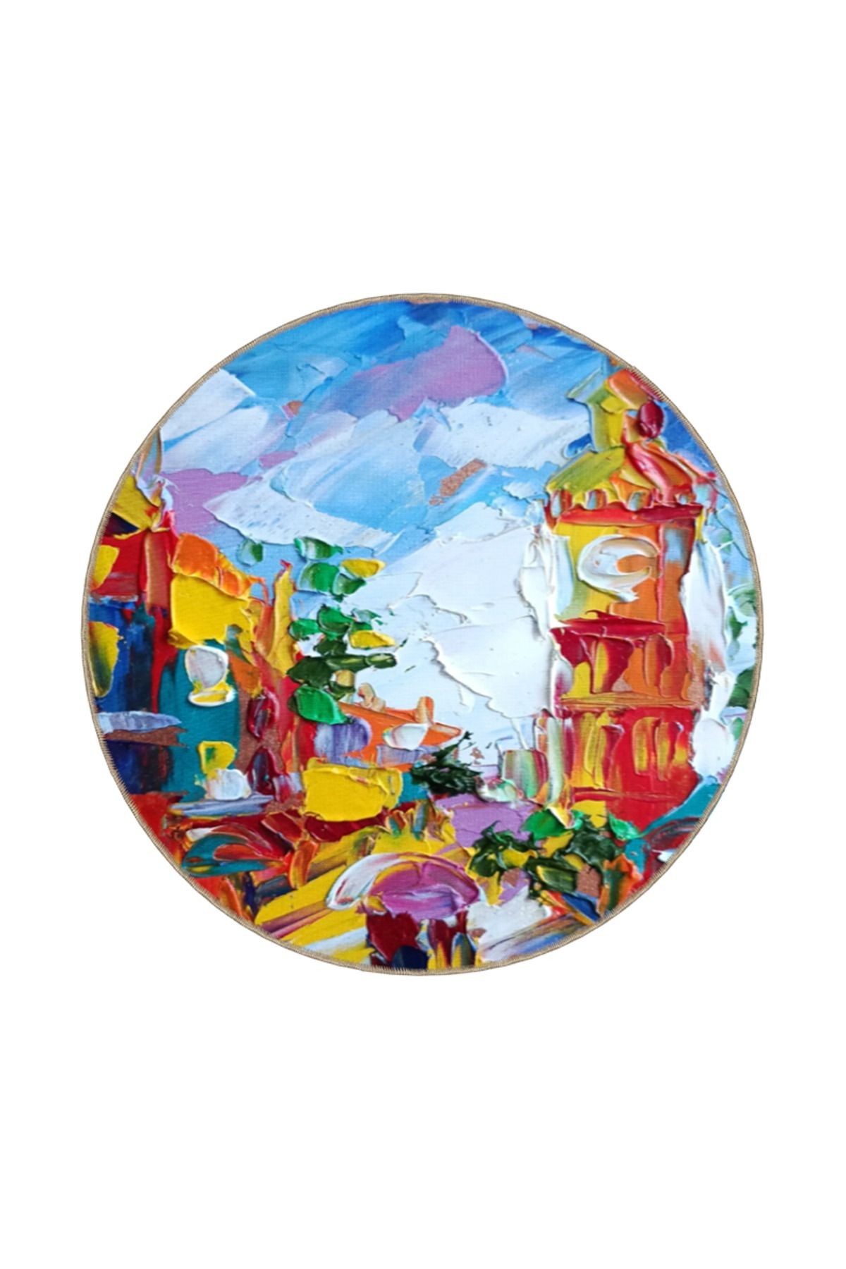 Pastel Boyalı Gökdelen Kore Desenli Dokuma Taban Yıkanabilir Halı miravip8723