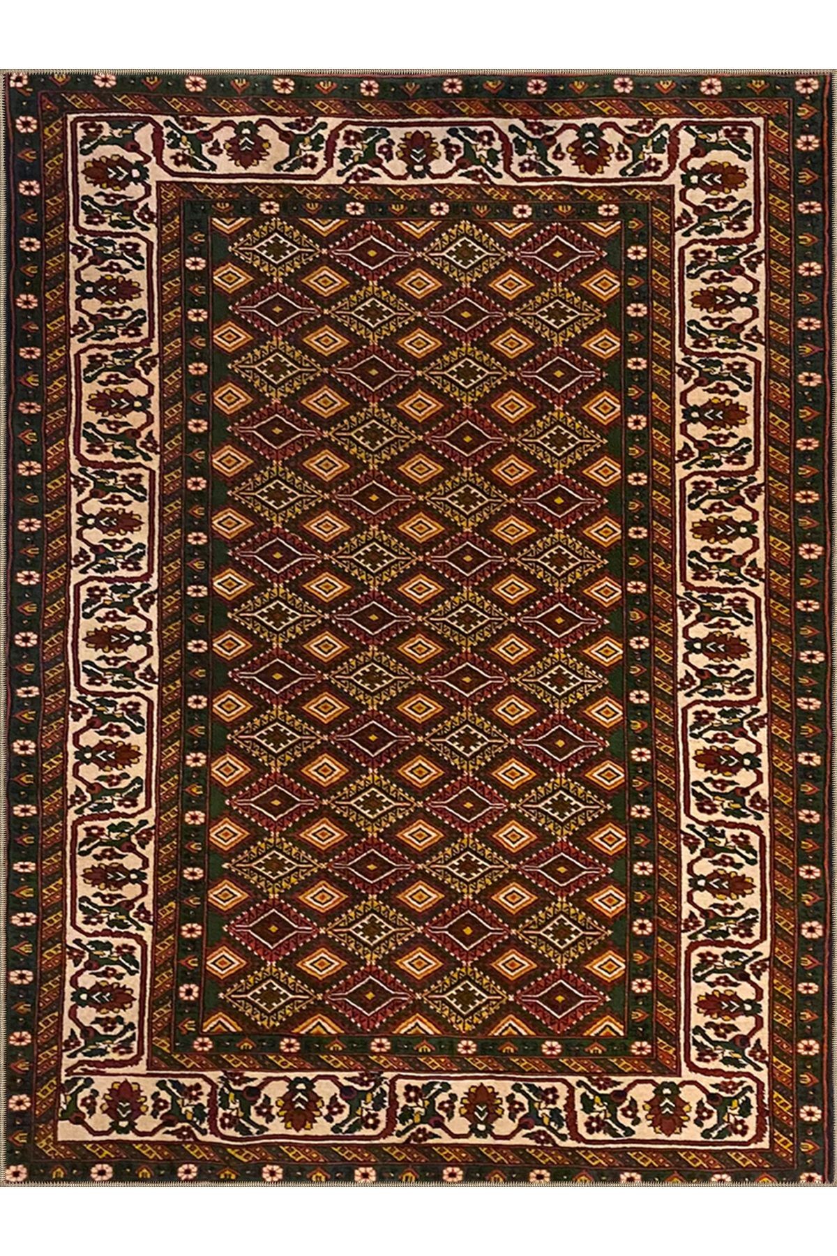 Emre Koleksiyonu Kahve Tonlar Etnik Motif Geleneksel Desenli Dokuma Taban Vintage Dekoratif Halı 01