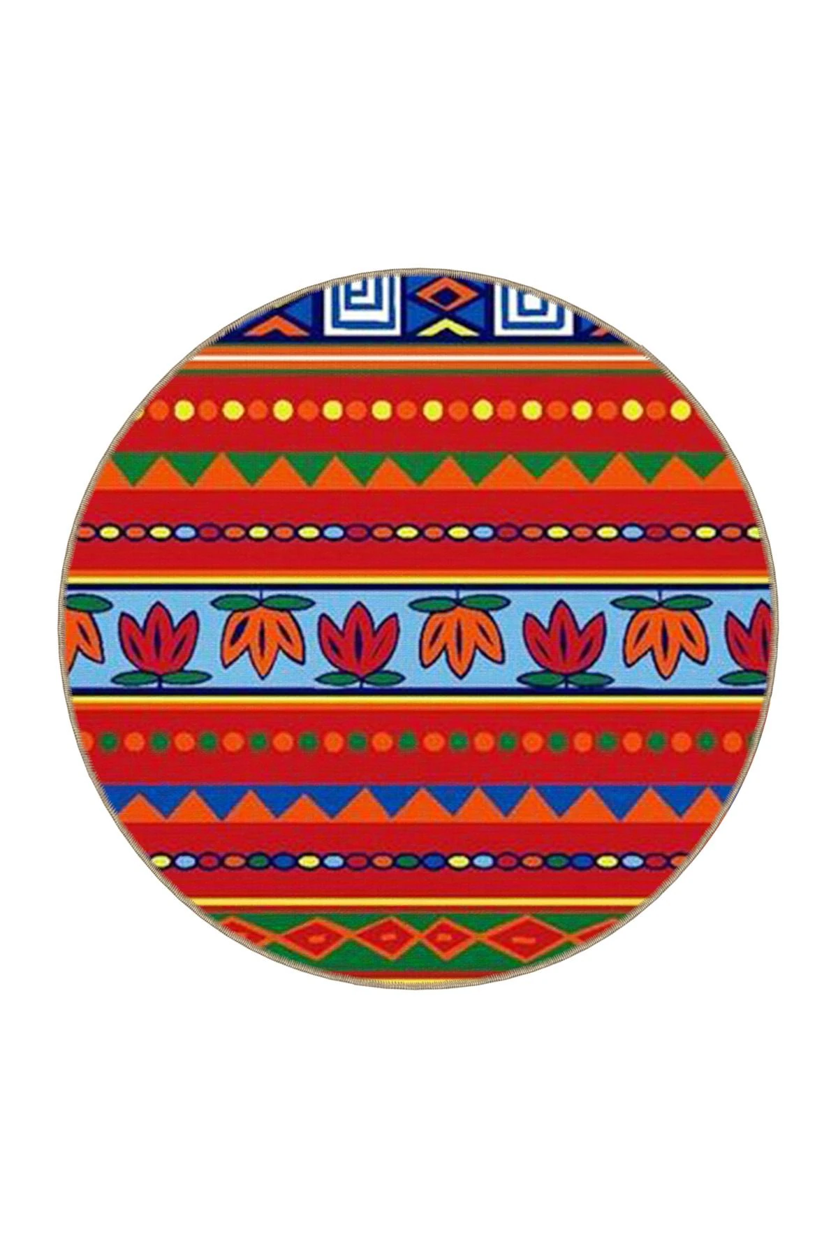 Kırmızı Temalı Çok Renkli Motifli Etnik Figür Desenli Vintage Dekoratif Halı 4636