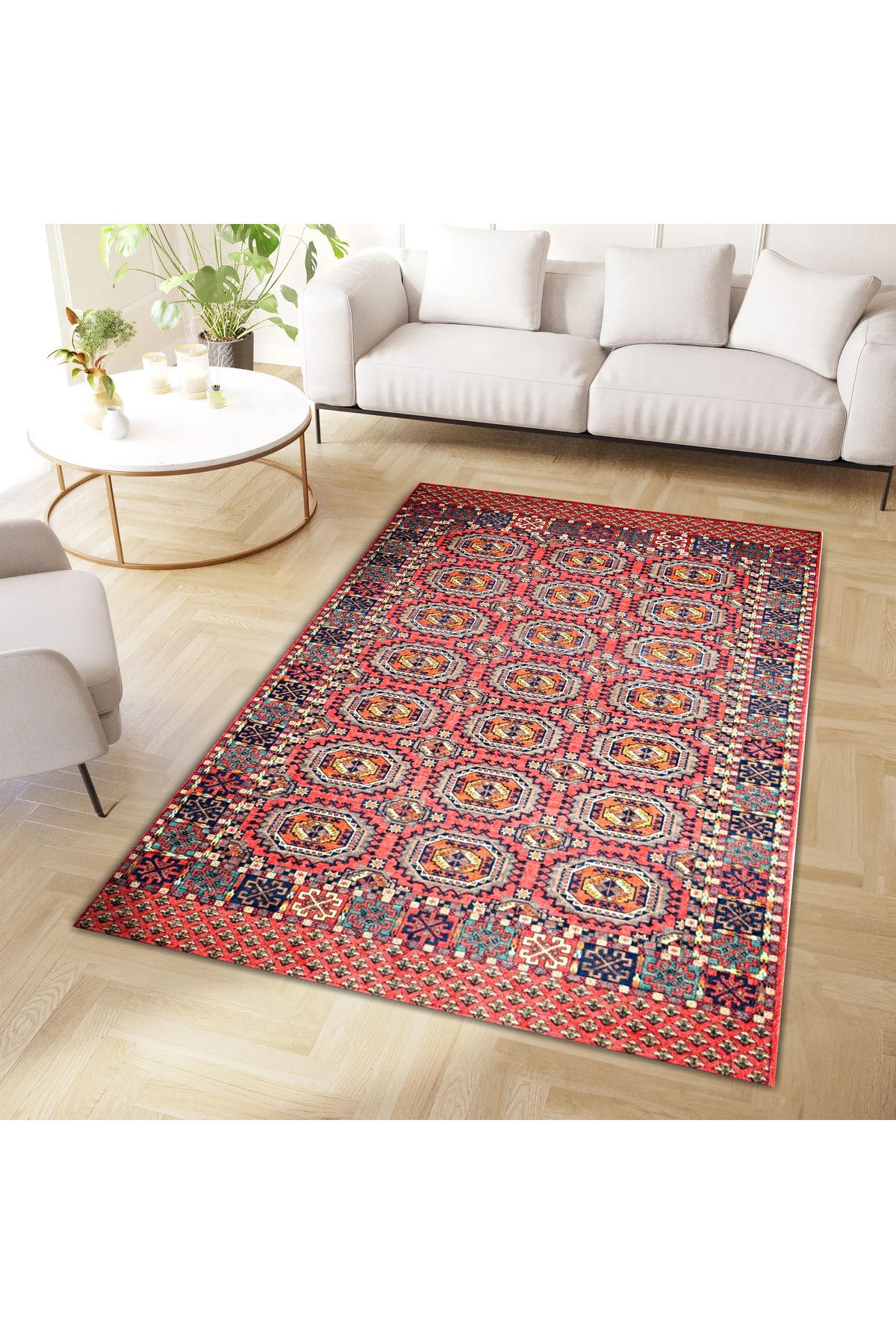 Mete Koleksiyonu Koyu Temalı Etnik Motifler ve Geleneksel Desenli Vintage Dekoratif Halı 12