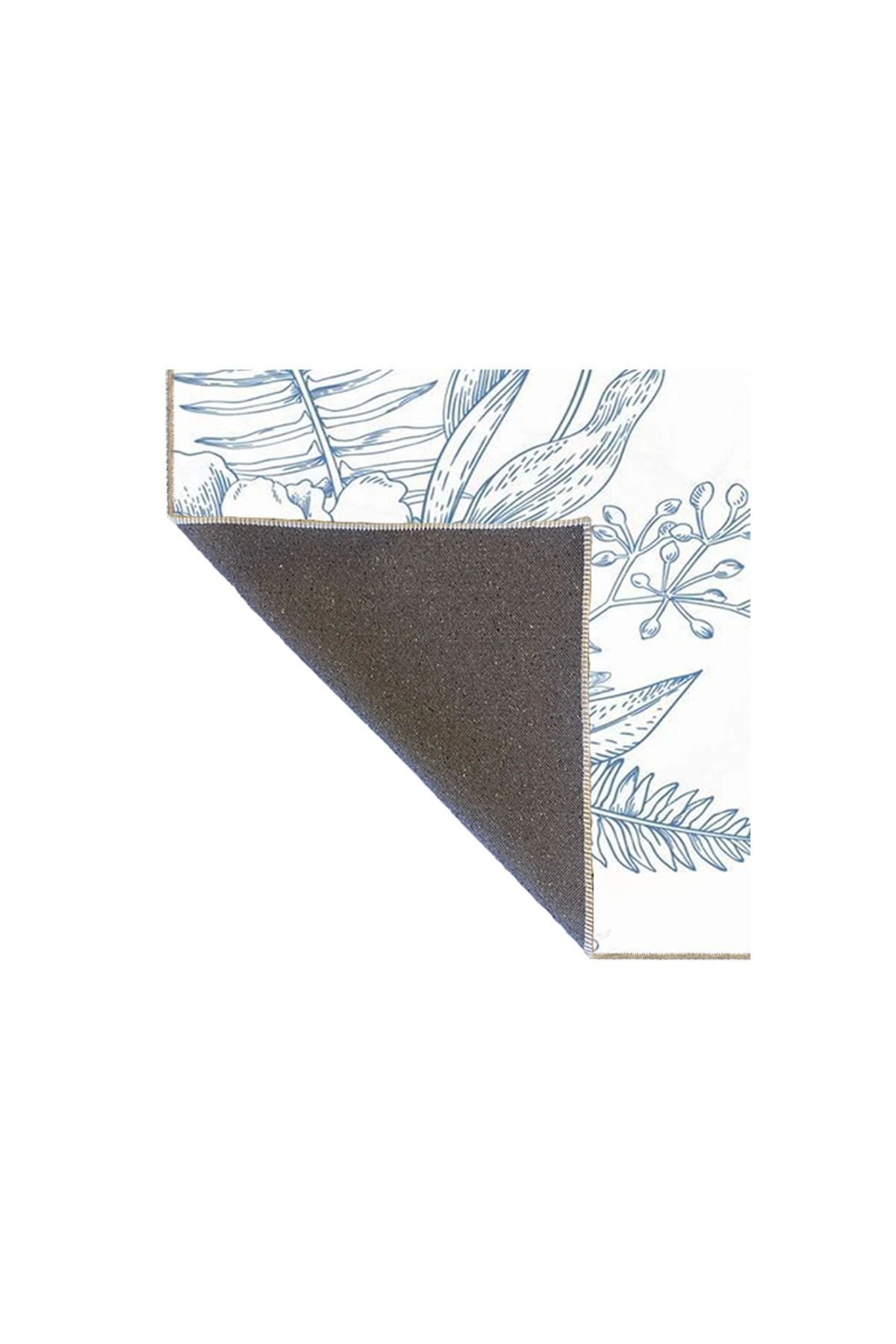 Beyaz Temalı Mavi Çiçekli Çizgili Desenli Dokuma Taban Halı ve Yıkanabilir Halı miravip9922