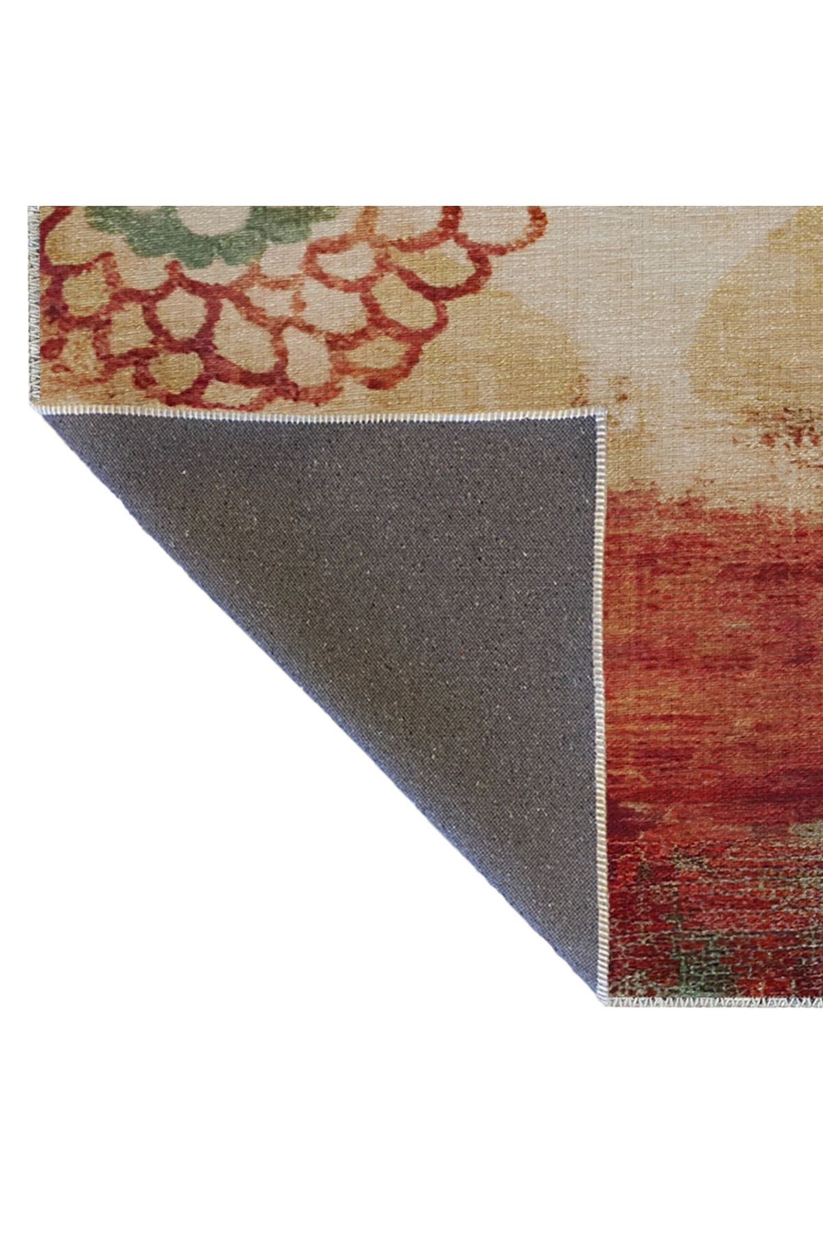 Yeşil Kırmızı Temalı Çok Renkli Pudra Çiçek Desenli Kreatif Modern Dekoratif Halı 2133