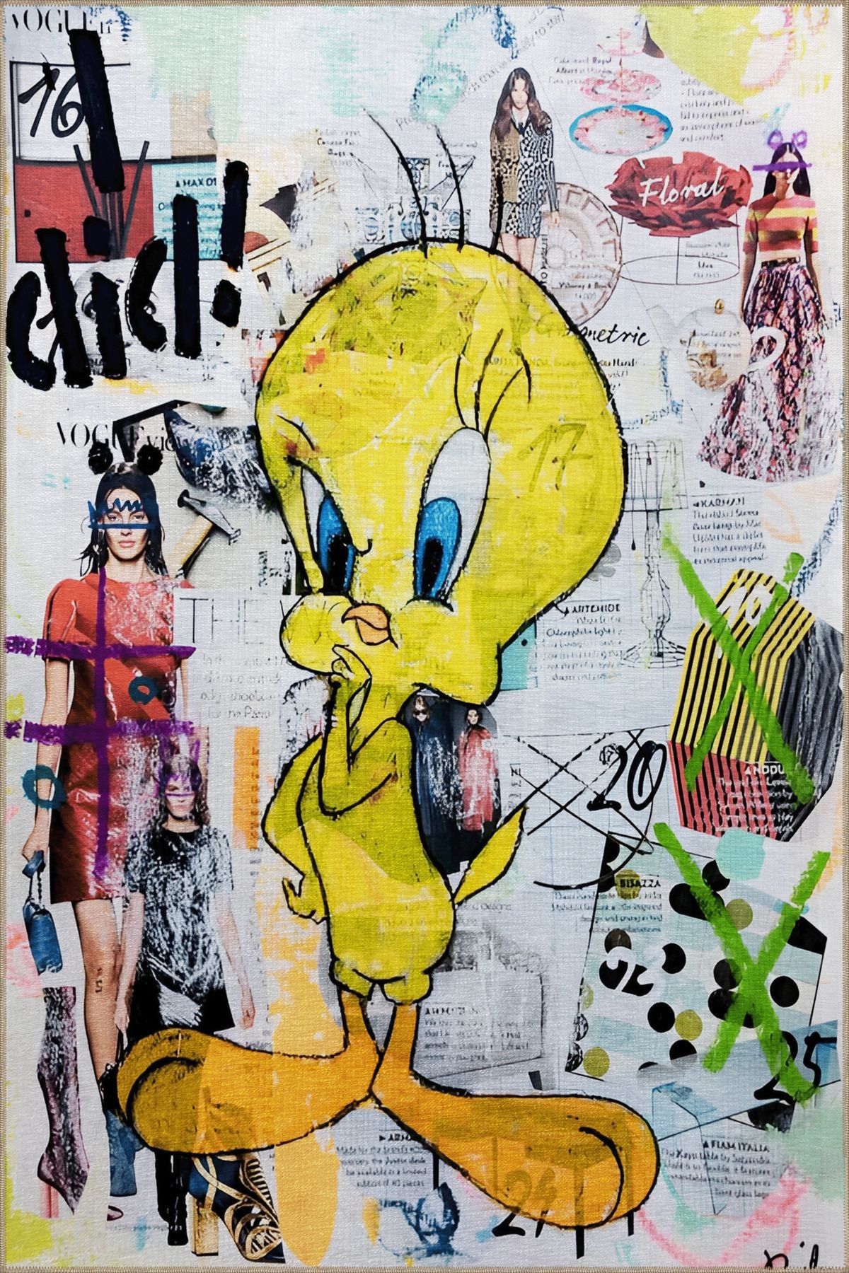 Çok Renkli Çizgi Film Tweety Desenli Kreatif Modern Dekoratif Halı 2170