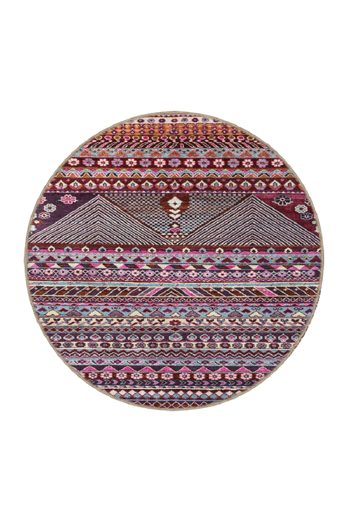 Mor Renginde Üçgen ve Çizgili Desenli Dokuma Taban Halı 4094