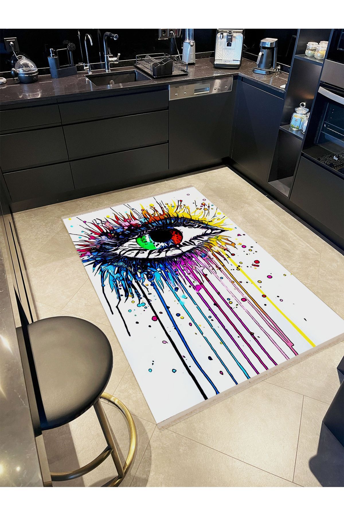 Atlas Koleksiyonu Çok Renkli Soyut Boya Akan Göz Desenli Modern Dekoratif Halı 42