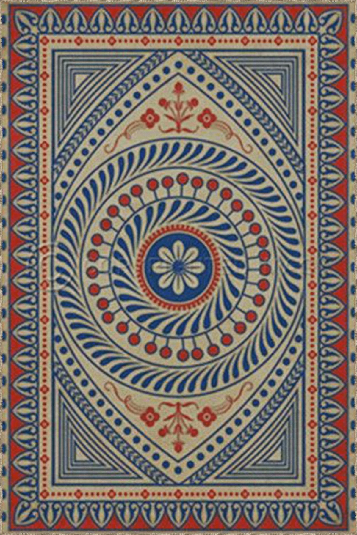 Çok Renkli Motifli Çiçek ve Etnik Desenli Vintage Dekoratif Halı 4694