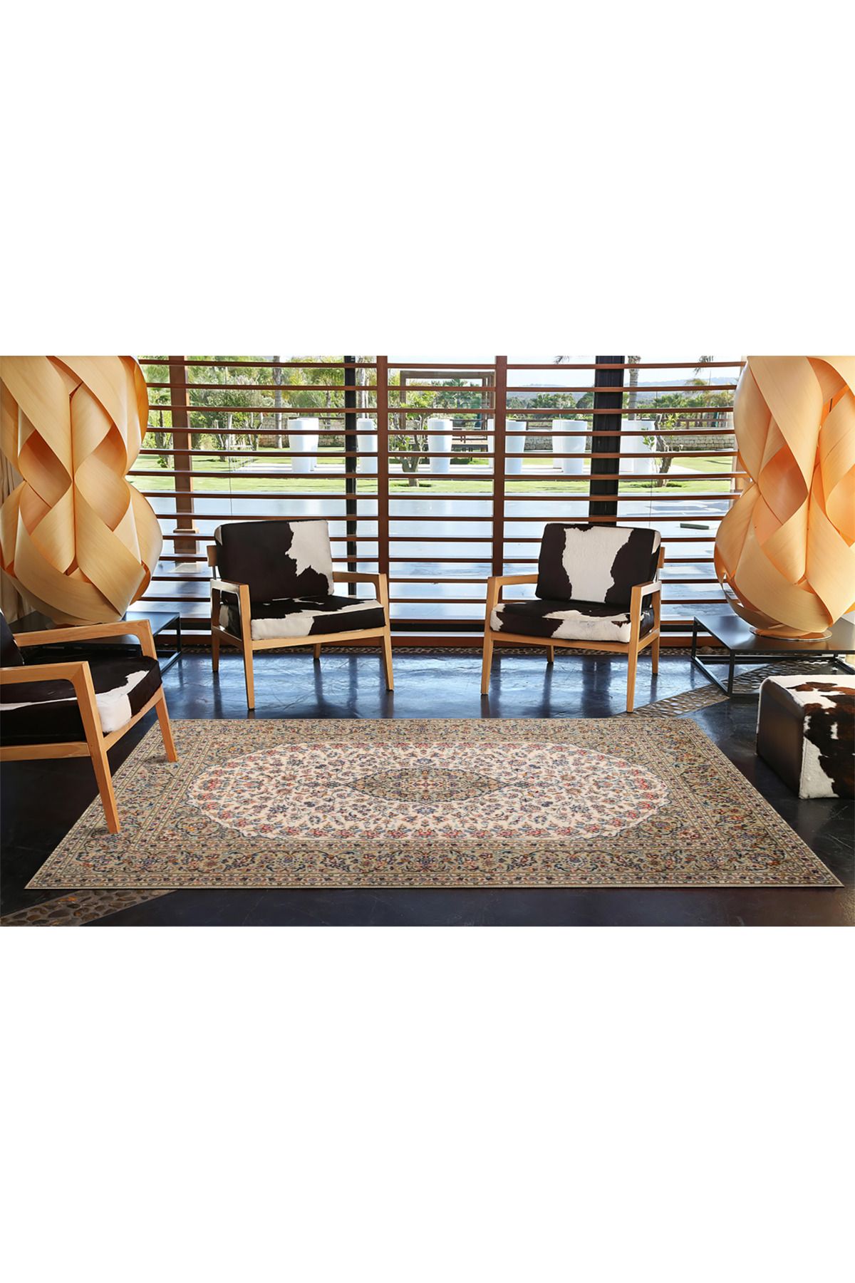 Kahverengi Tonlarda Oval Desenli Modern Dokuma Taban ve Dekoratif Halı miravip102