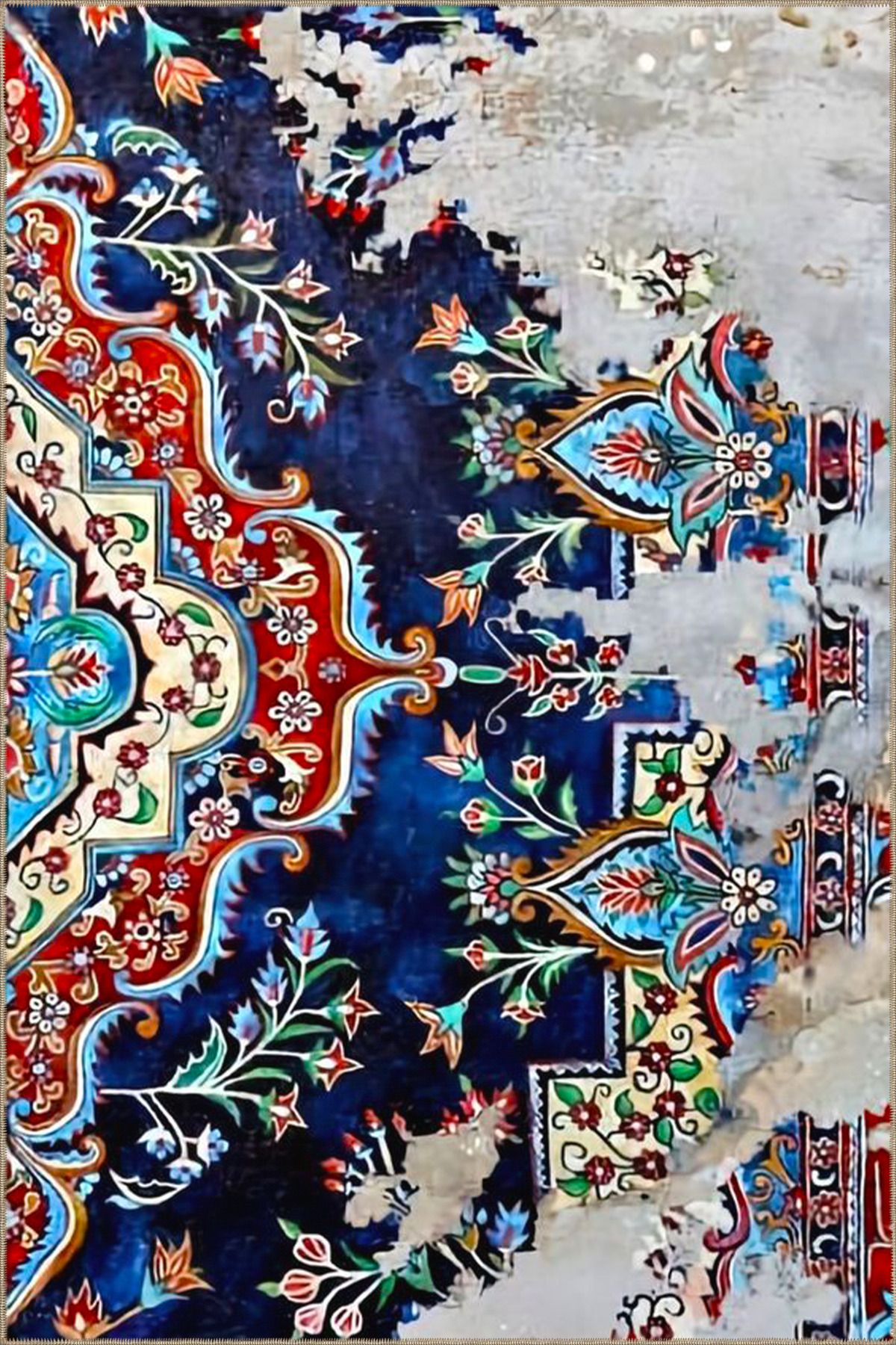 Mor Fırça Boyalı Geleneksel Desenli Dokuma Taban Halı ve Yıkanabilir Halı aloha157