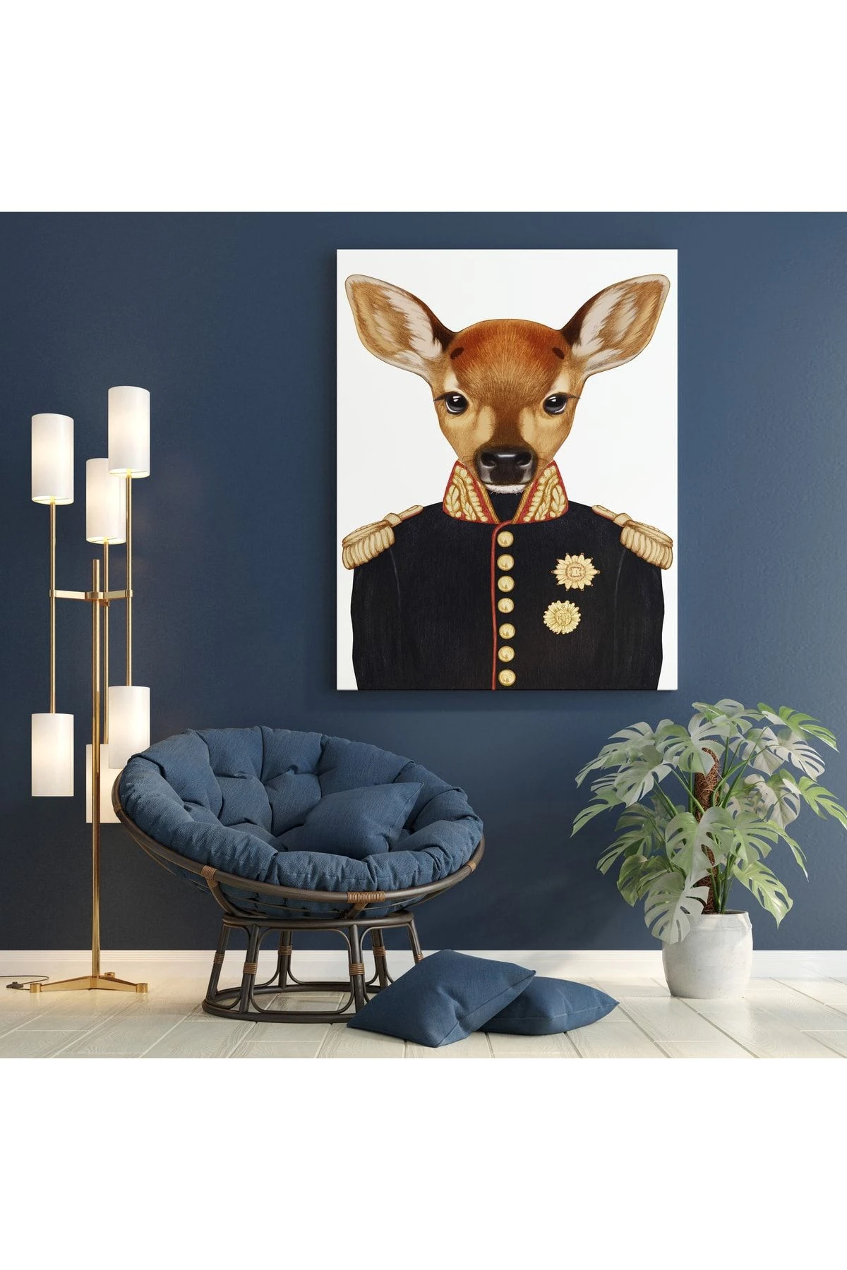 Kanvas Tablo General Kıyafetli Ceylan Hayvan Temalı 158