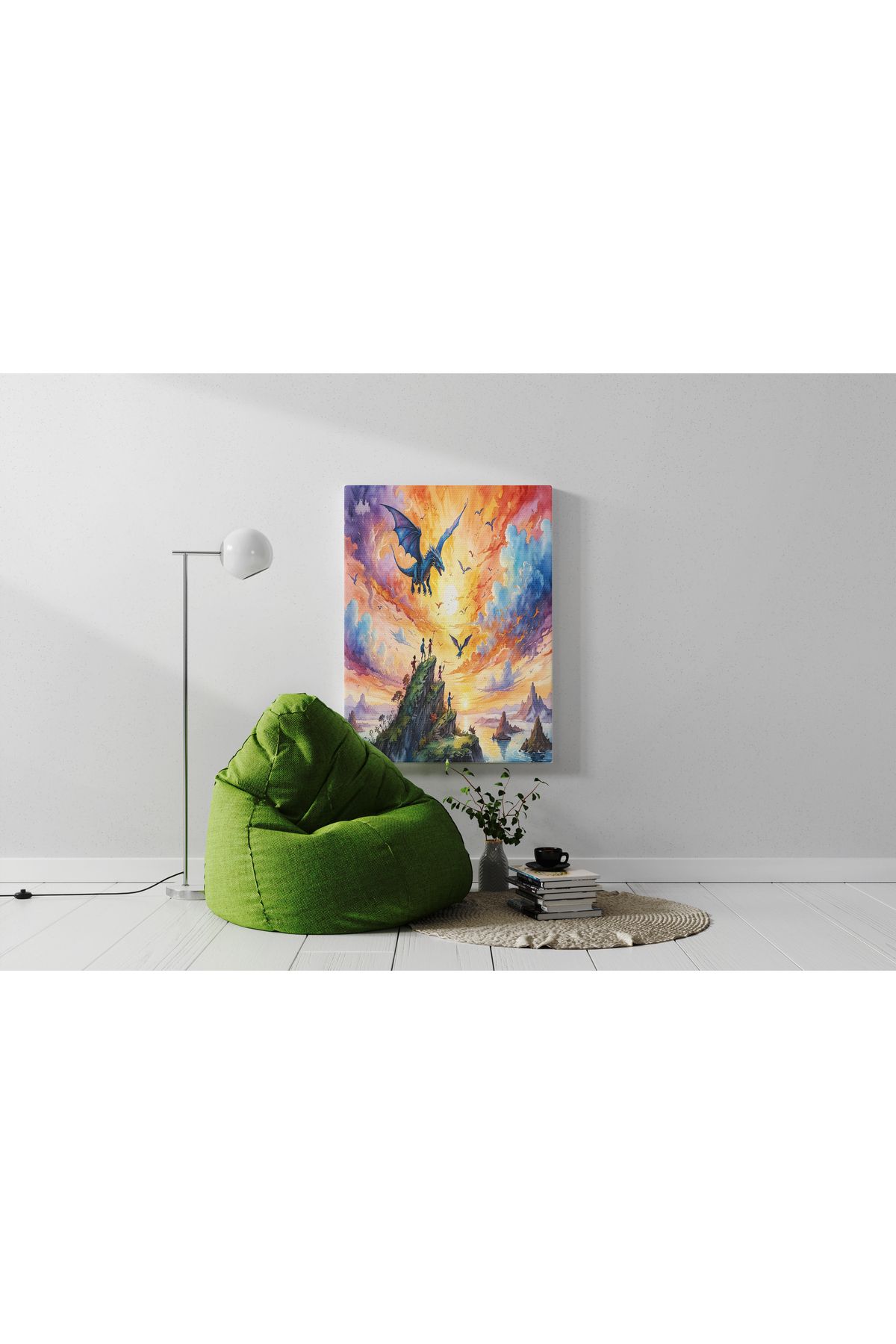 Kanvas Tablo Uçan Dinozor Hayvan Temalı Desenli Modern Tablo