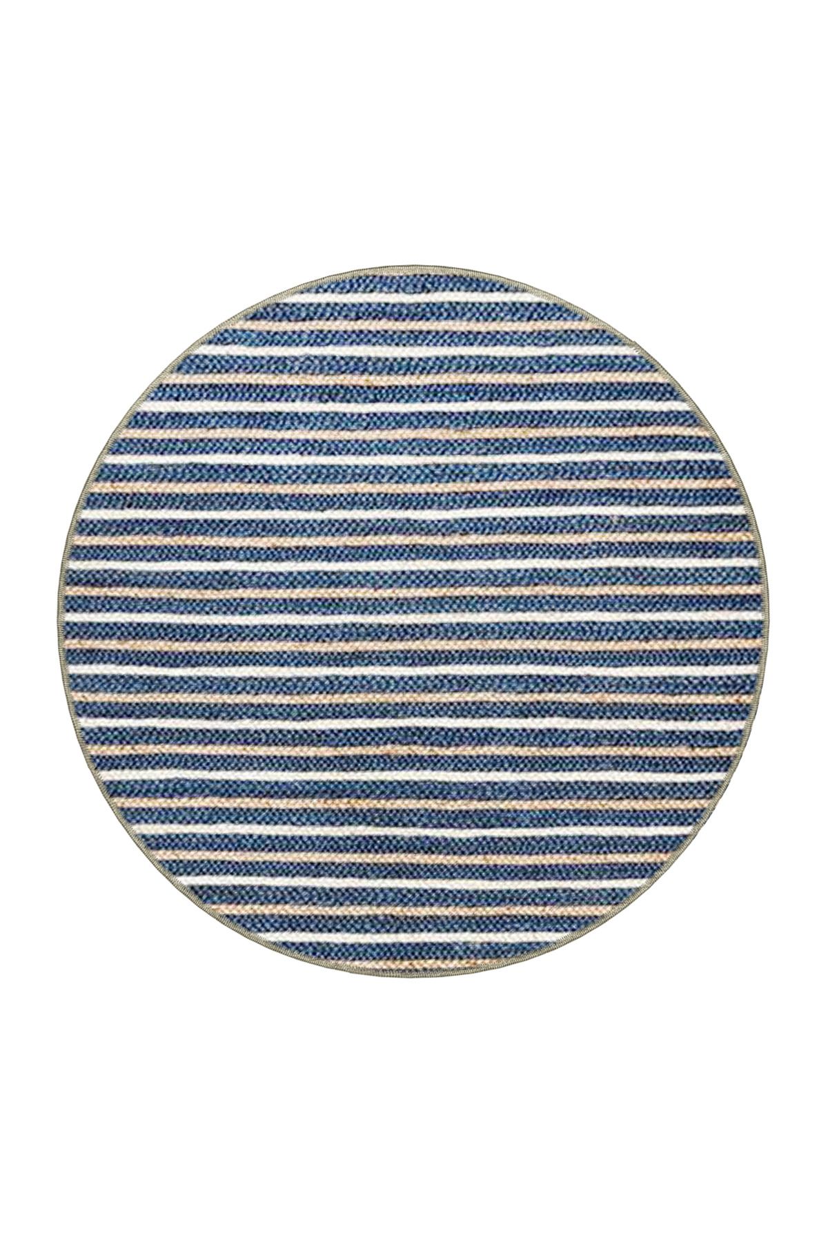 Lacivert Bej Temalı Geometrik Çizgi Desenli Modern Dekoratif Halı 4628