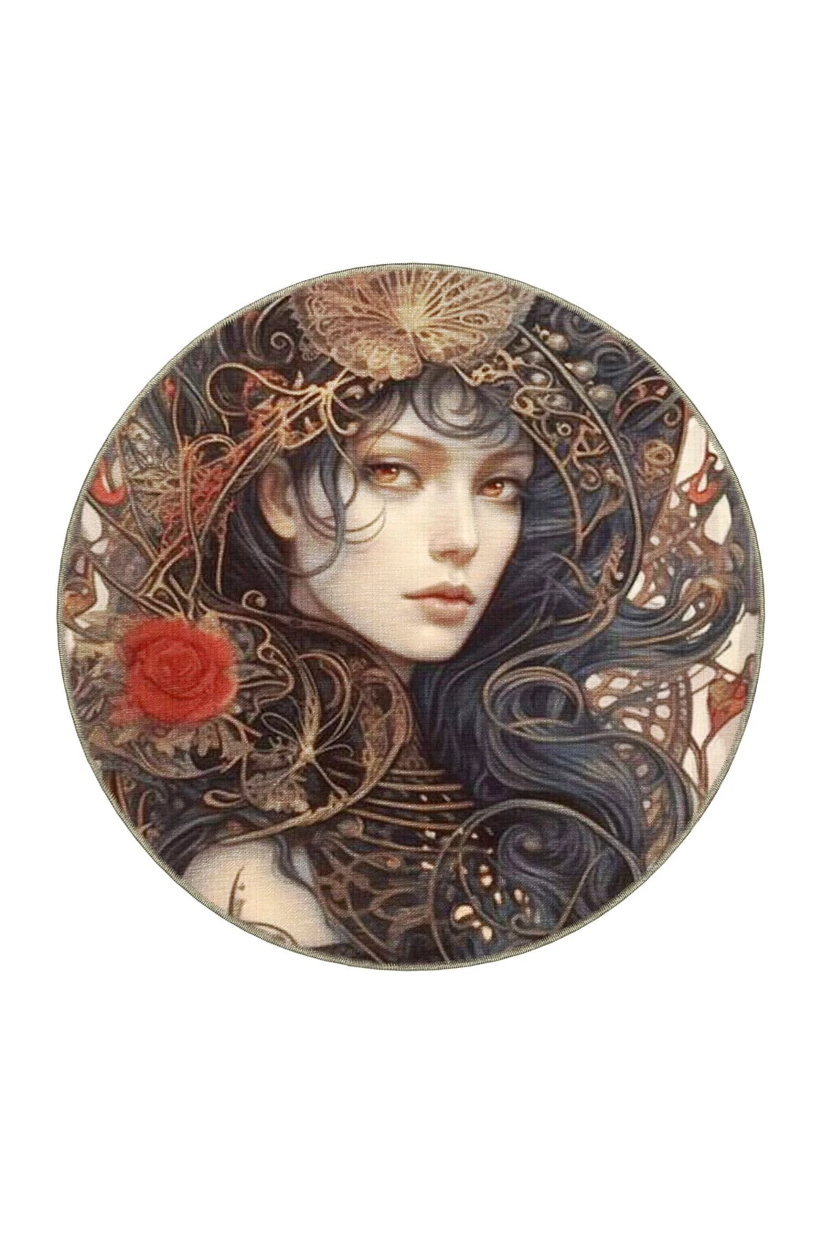 Kırmızı Siyah Temalı Sürrealist Tasarım Kadın Portre Desenli Modern Dekoratif Halı 3835